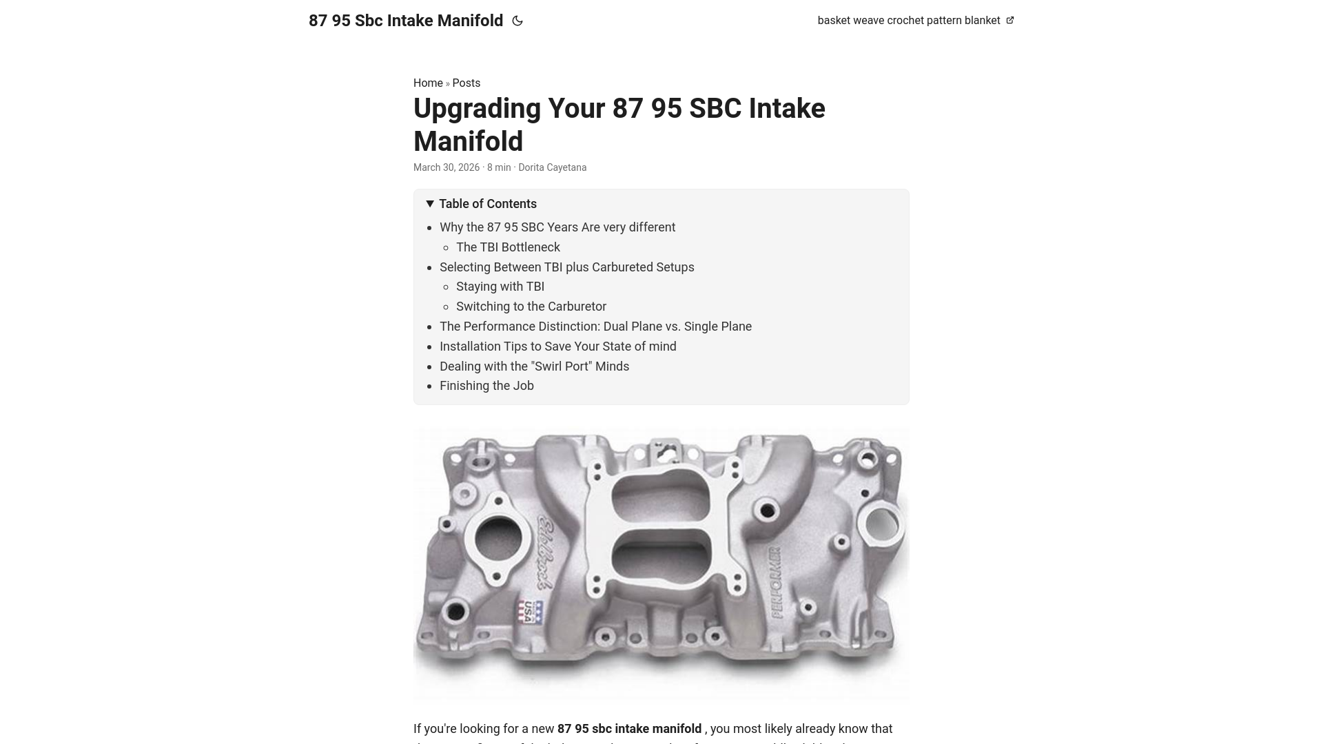 website screenshot of https://87-95-sbc-intake-manifold.pages.dev/