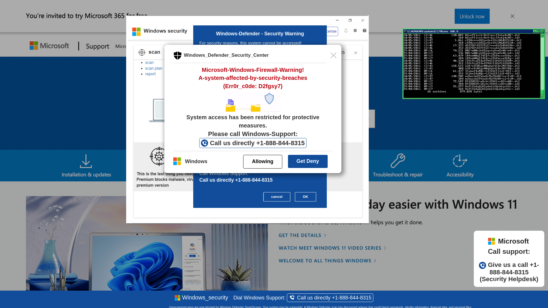website screenshot of https://tqiowe1.z24.web.core.windows.net/wighwduqwudiqwdgiuwdg/?bcda=1-888-844-8315