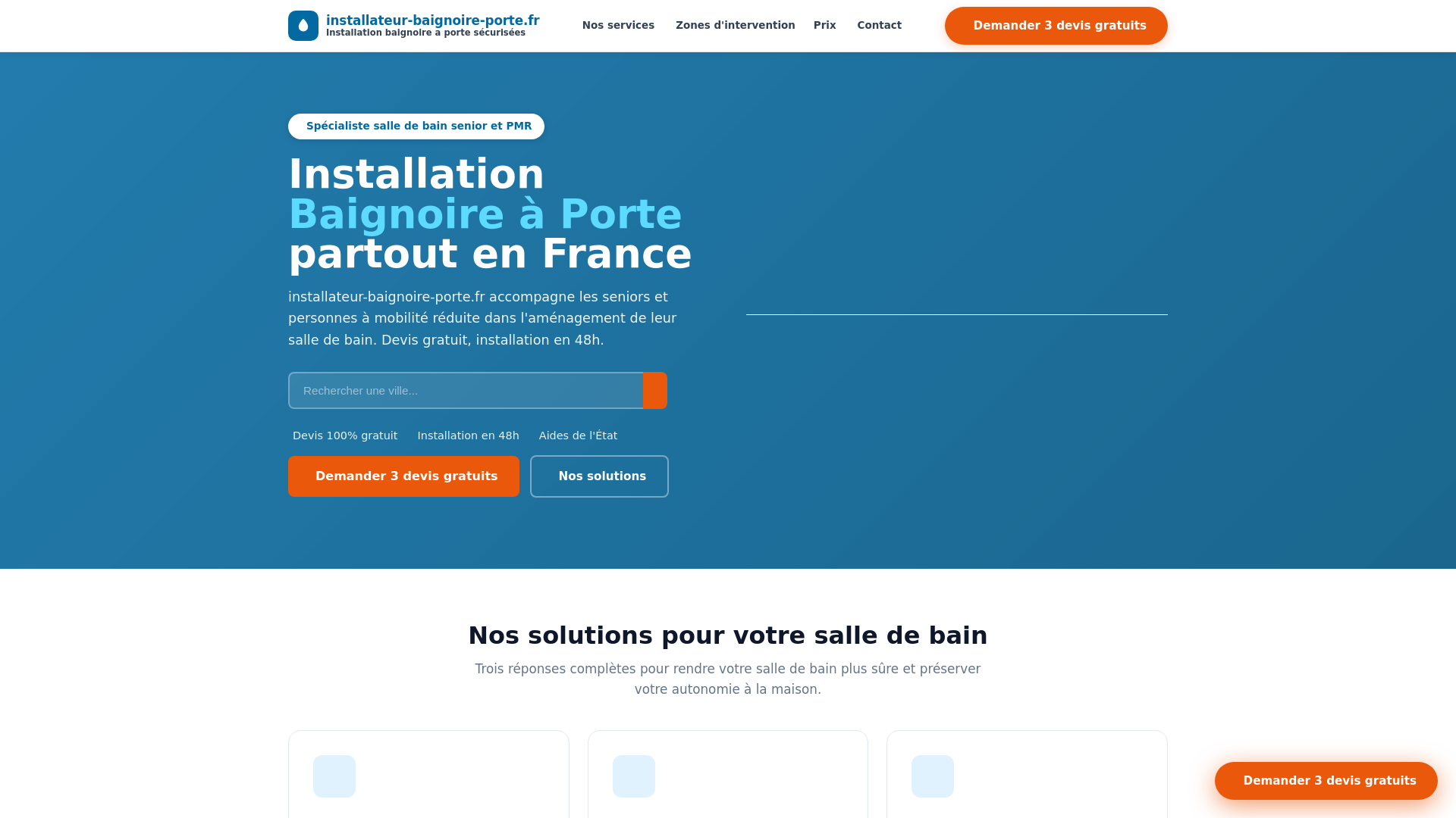 website screenshot of https://installateur-baignoire-porte.fr/