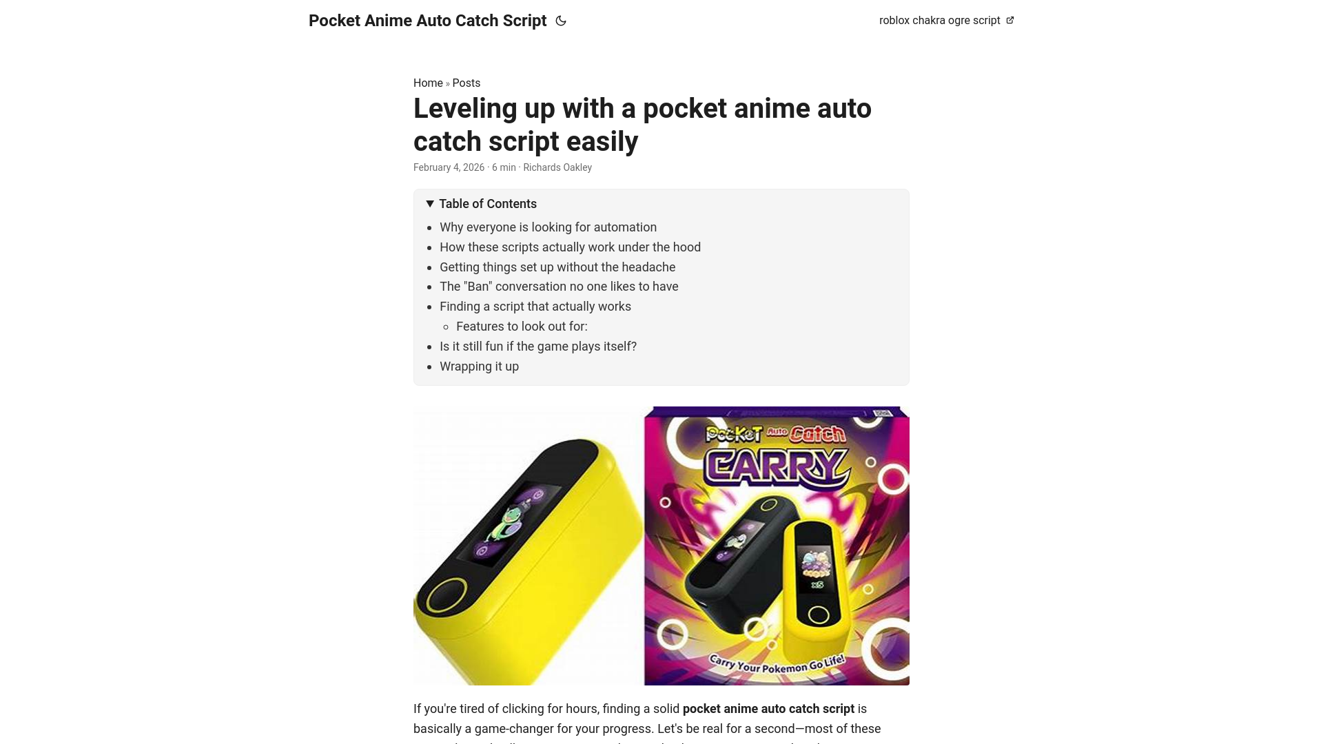 website screenshot of https://pocket-anime-auto-catch-script.pages.dev/