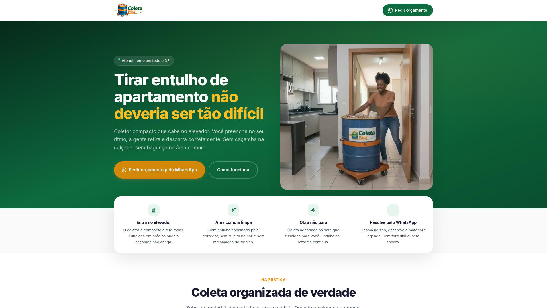 website screenshot of https://coletafacildf.com.br