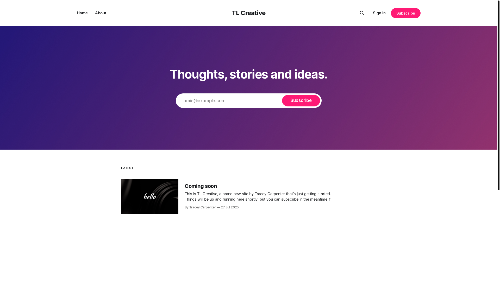 website screenshot of https://tlcreative.me/