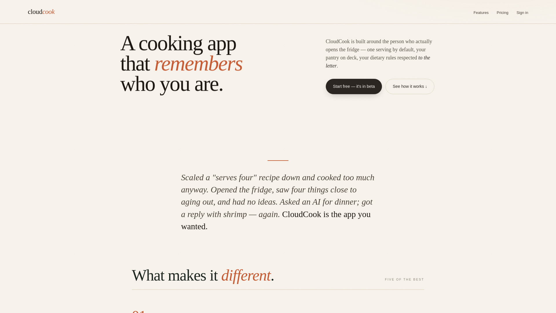 website screenshot of https://cloudcook.ai/