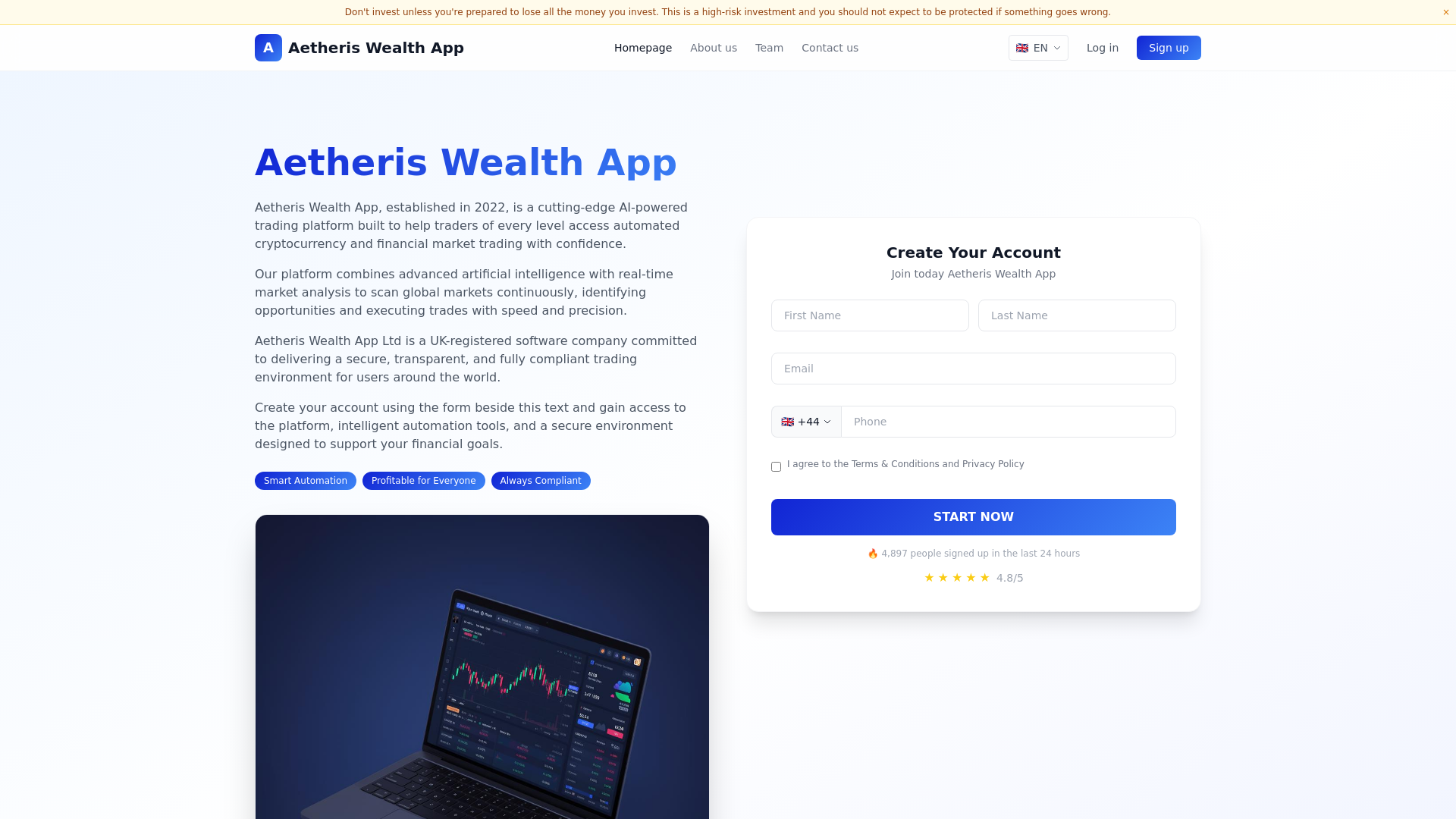 website screenshot of https://aetheriswealthapp.site/
