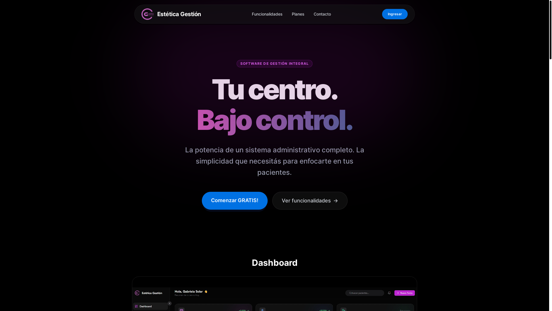 website screenshot of https://dev.esteticagestion.com/