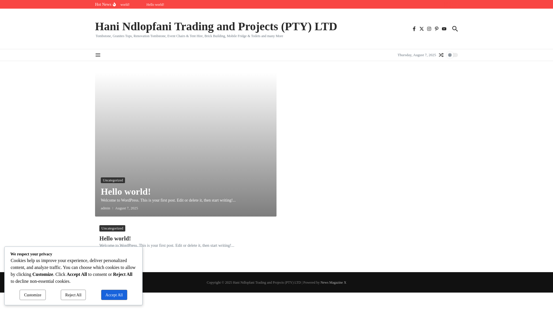 website screenshot of https://hanindlopfani.co.za/