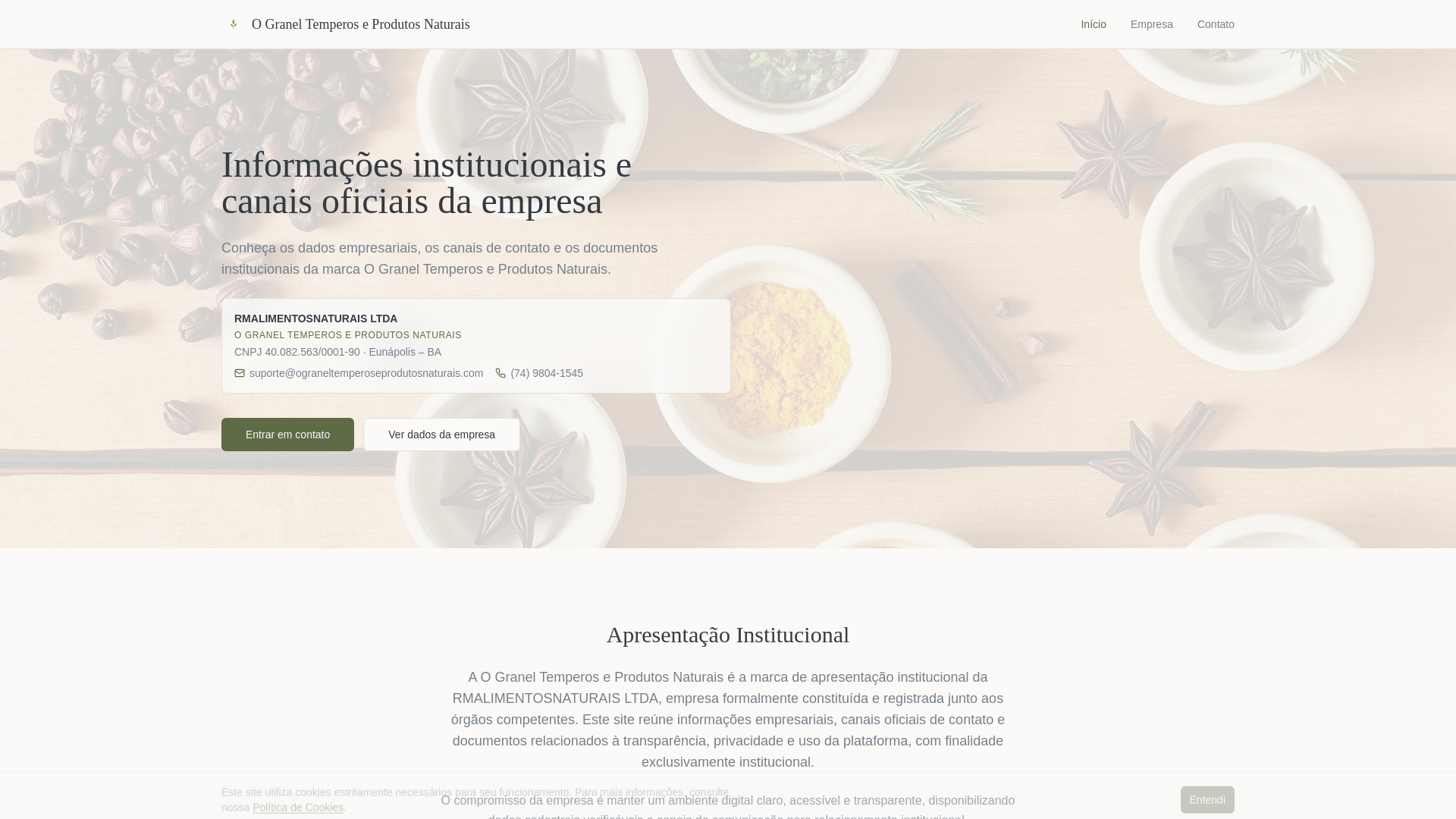 website screenshot of https://ograneltemperoseprodutosnaturais.com/