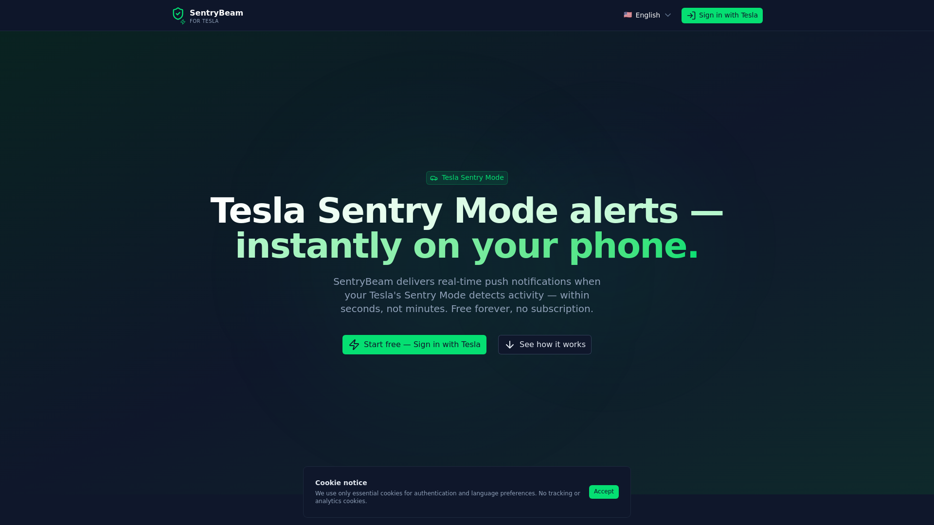 website screenshot of https://sentrybeam.app/