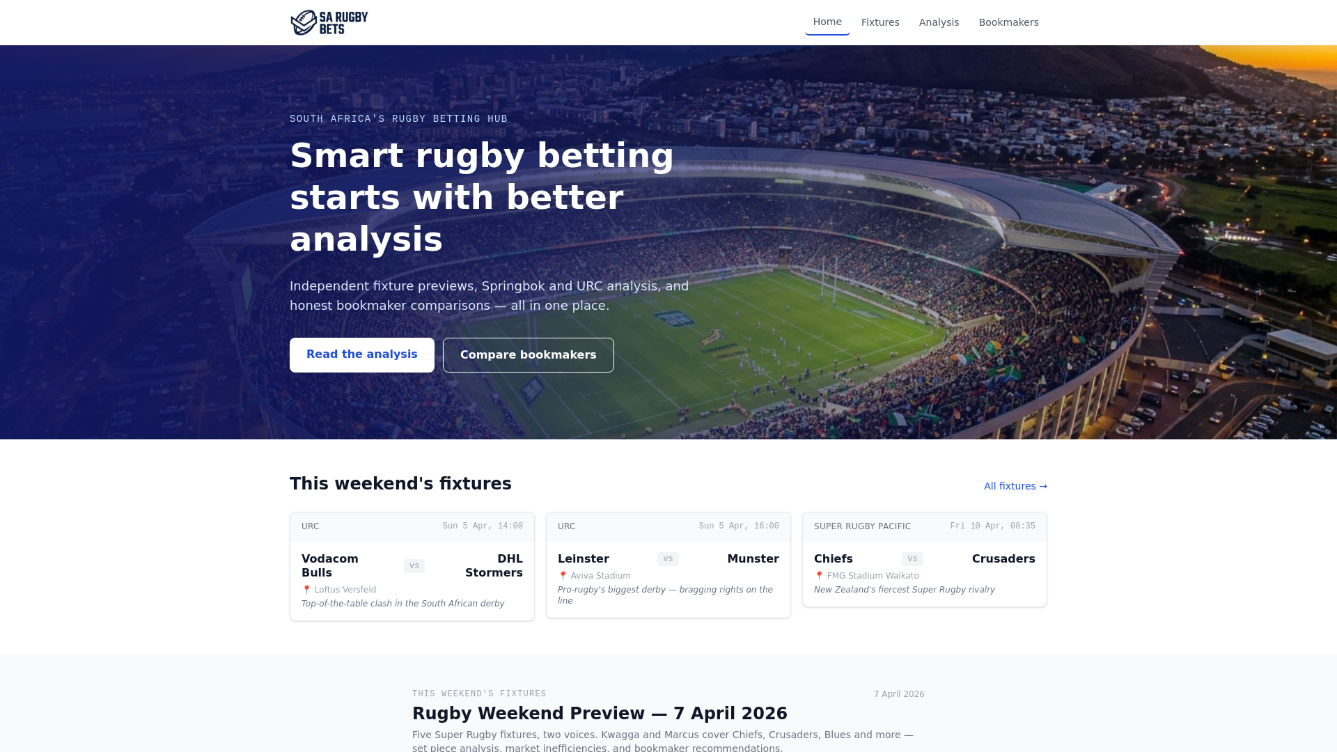 website screenshot of https://sarugbybets.co.za/