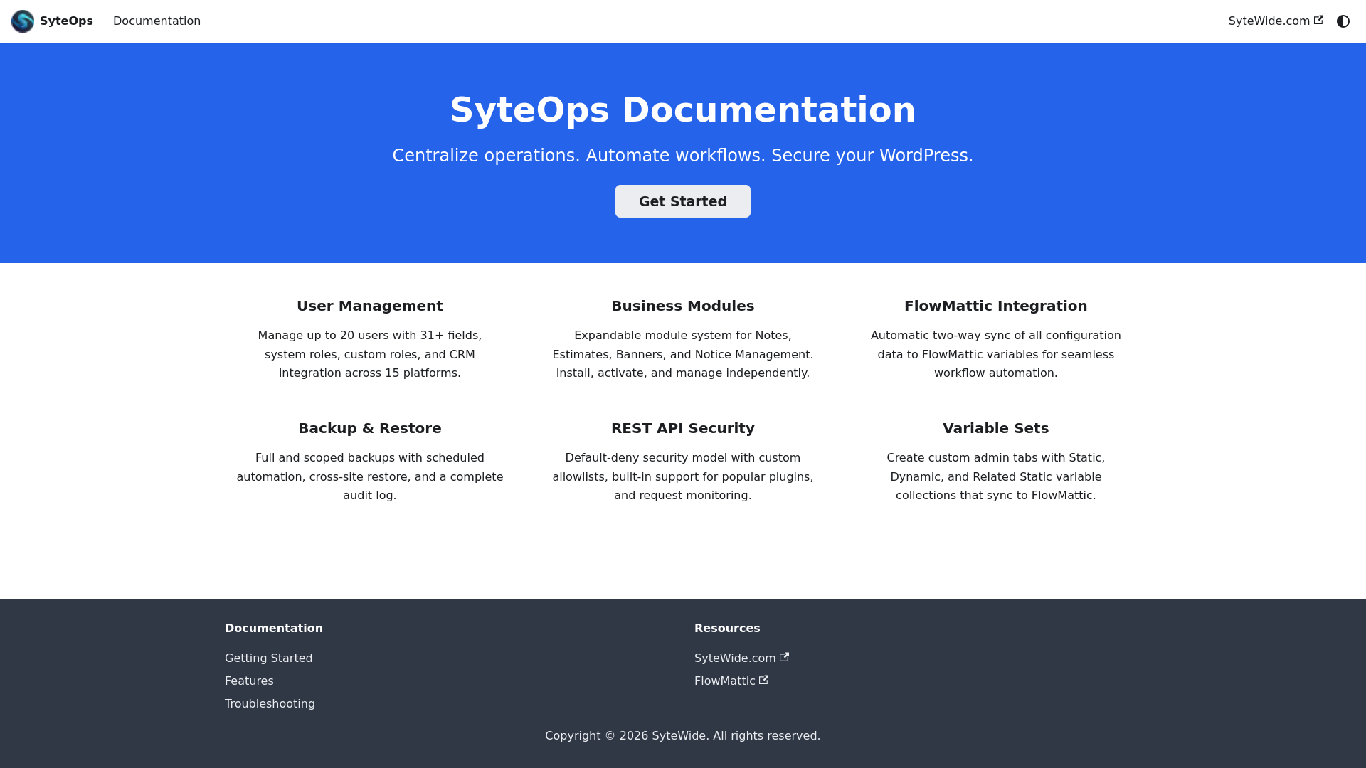 website screenshot of https://syteops-docs.pages.dev/
