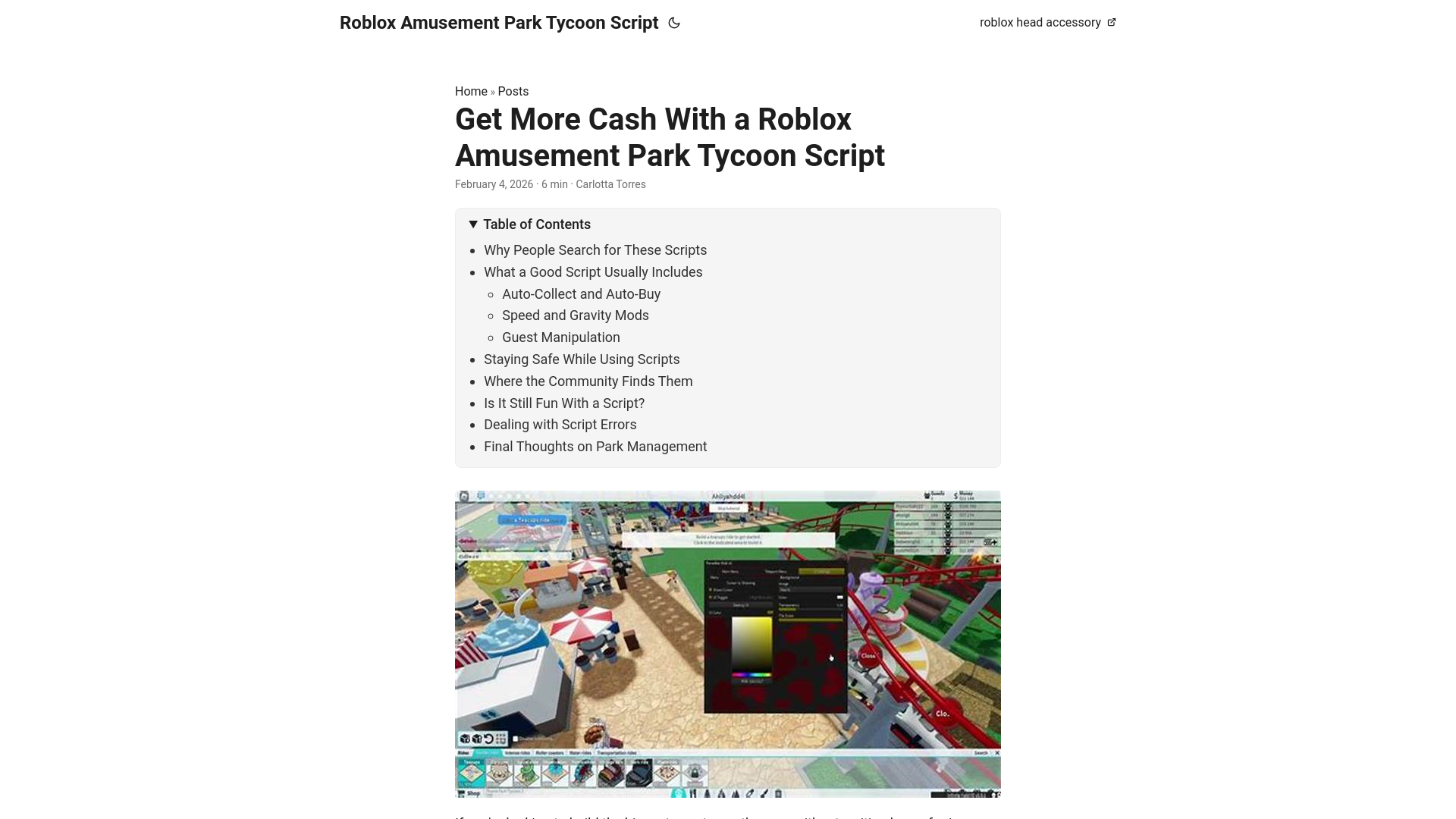 website screenshot of https://roblox-amusement-park-tycoon-script.pages.dev/