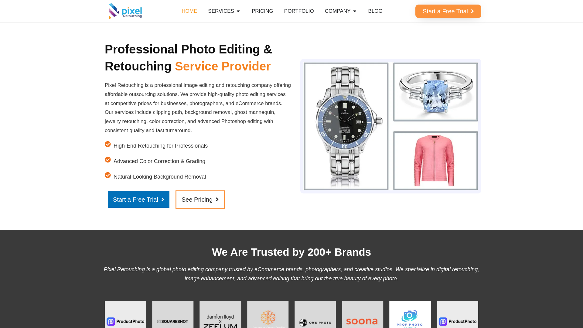 website screenshot of https://pixelretouchingdesign.com
