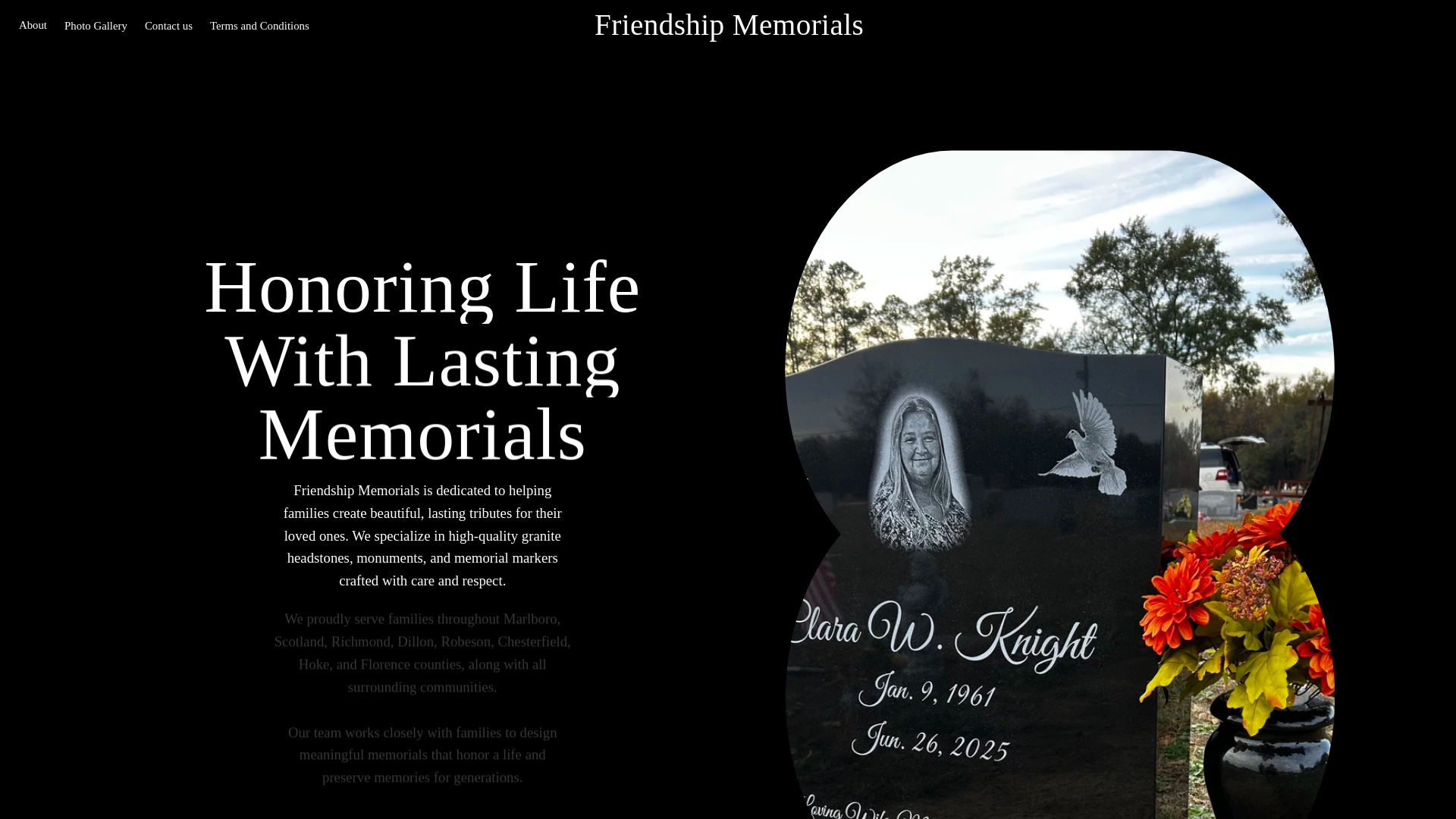 website screenshot of https://friendshipmemorials.com/