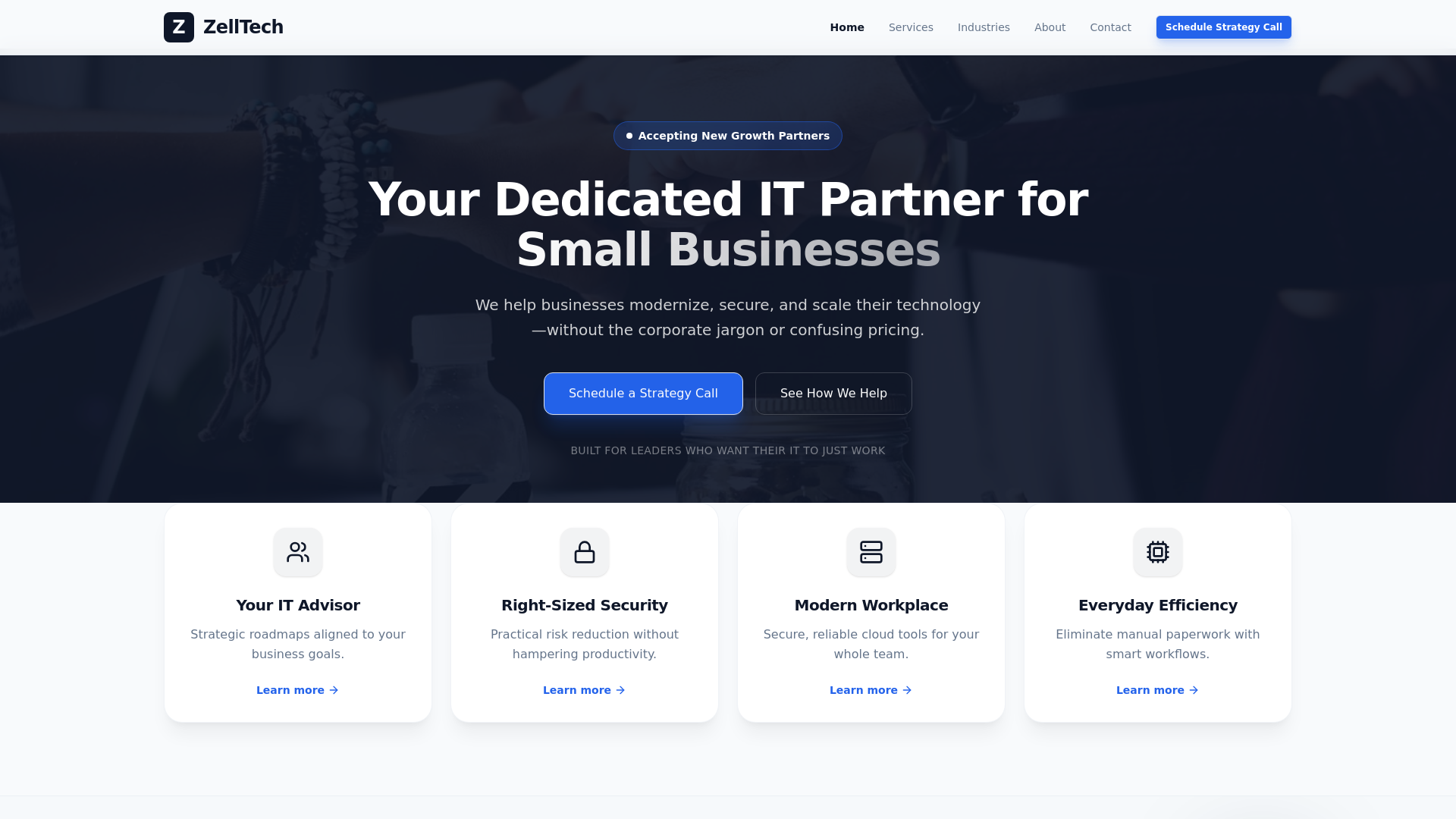 website screenshot of https://zelltech.com/