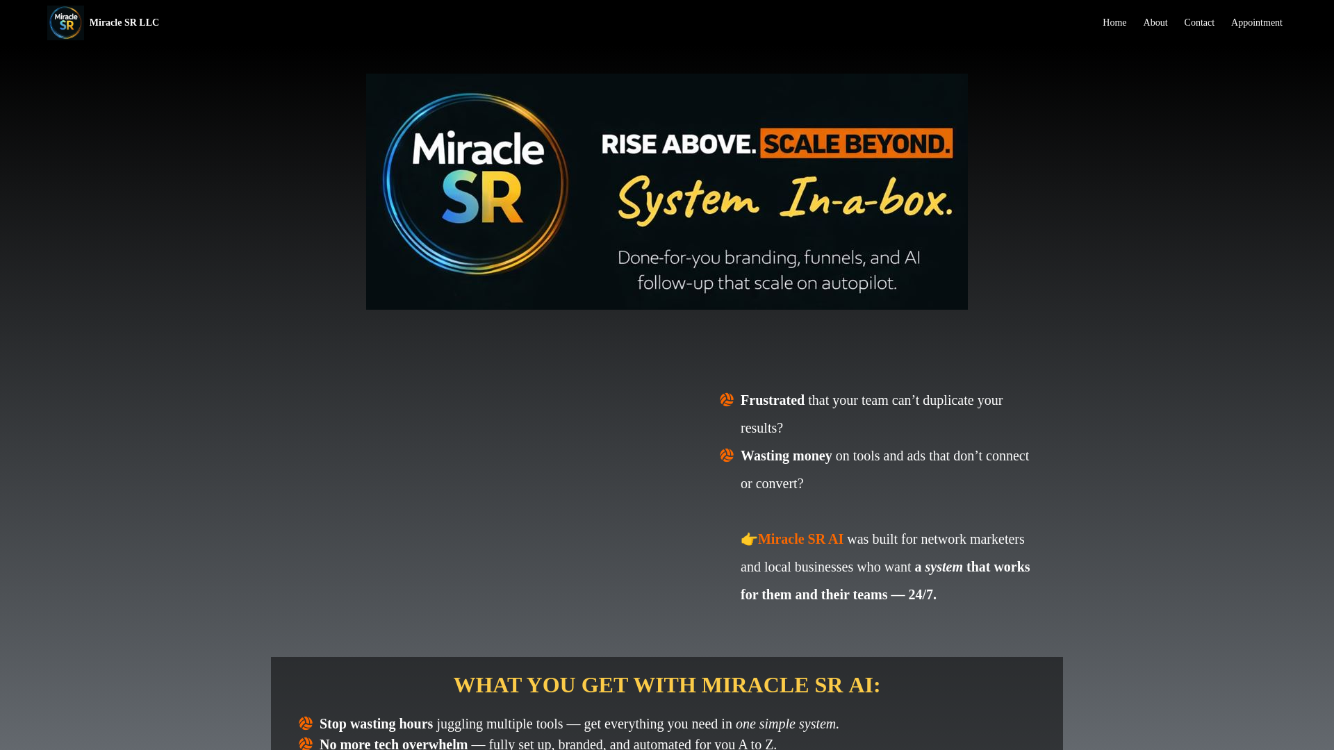 website screenshot of https://miraclesr.org