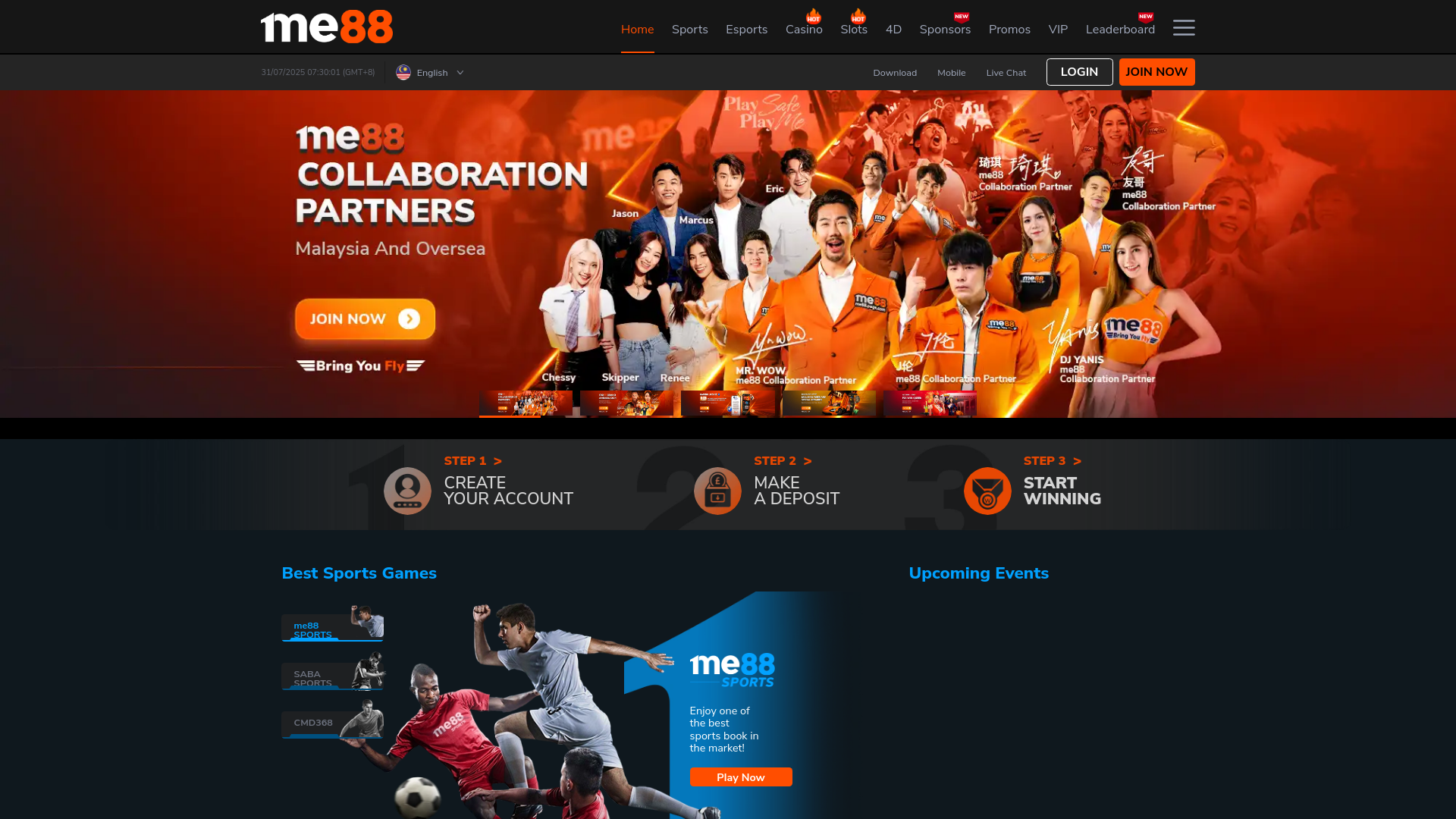website screenshot of https://me88livestream.com/