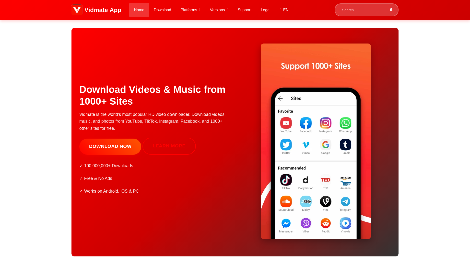 website screenshot of https://vidmateapp.dev