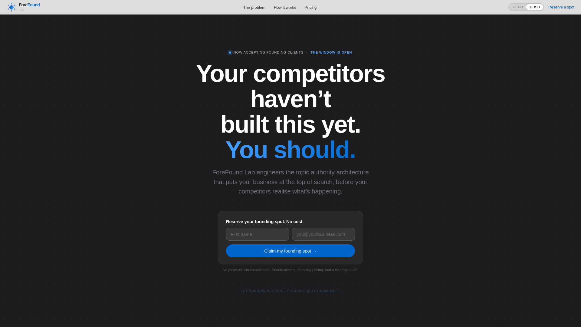 website screenshot of https://forefoundlab.com/
