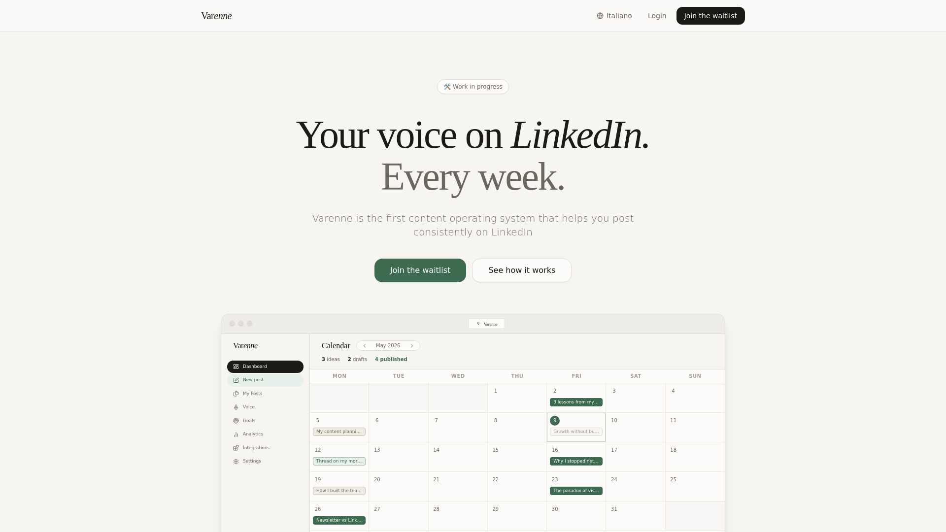 website screenshot of https://varenne.app/