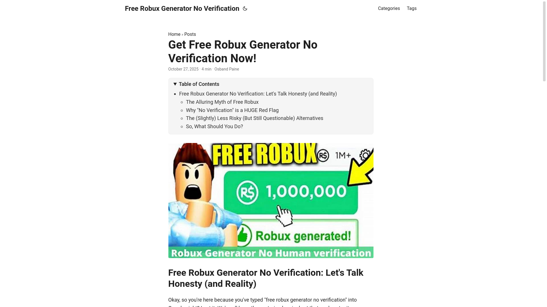website screenshot of https://free-robux-generator-no-verification.pages.dev/