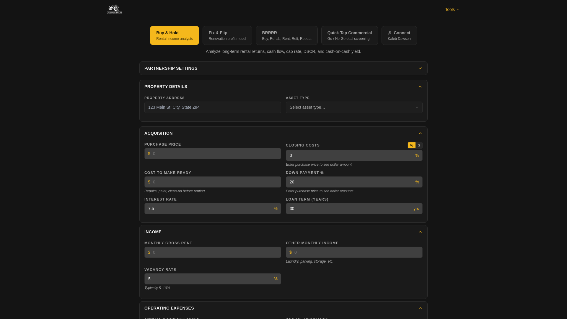 website screenshot of https://goldenmareventures.com/