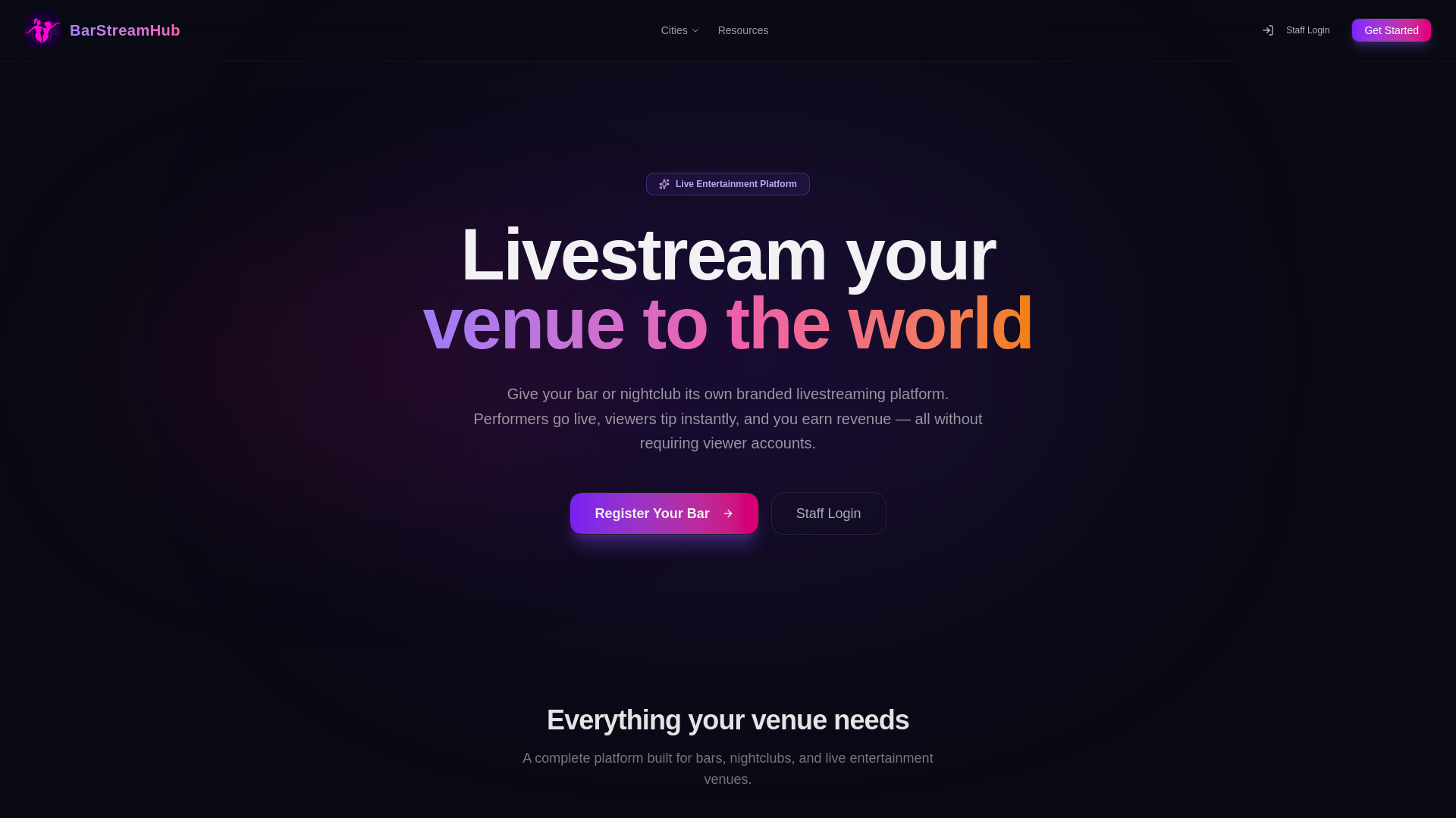 website screenshot of https://barstreamhub.com