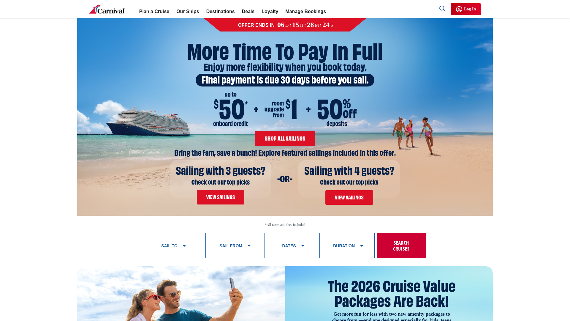 website screenshot of https://www.carnival.com