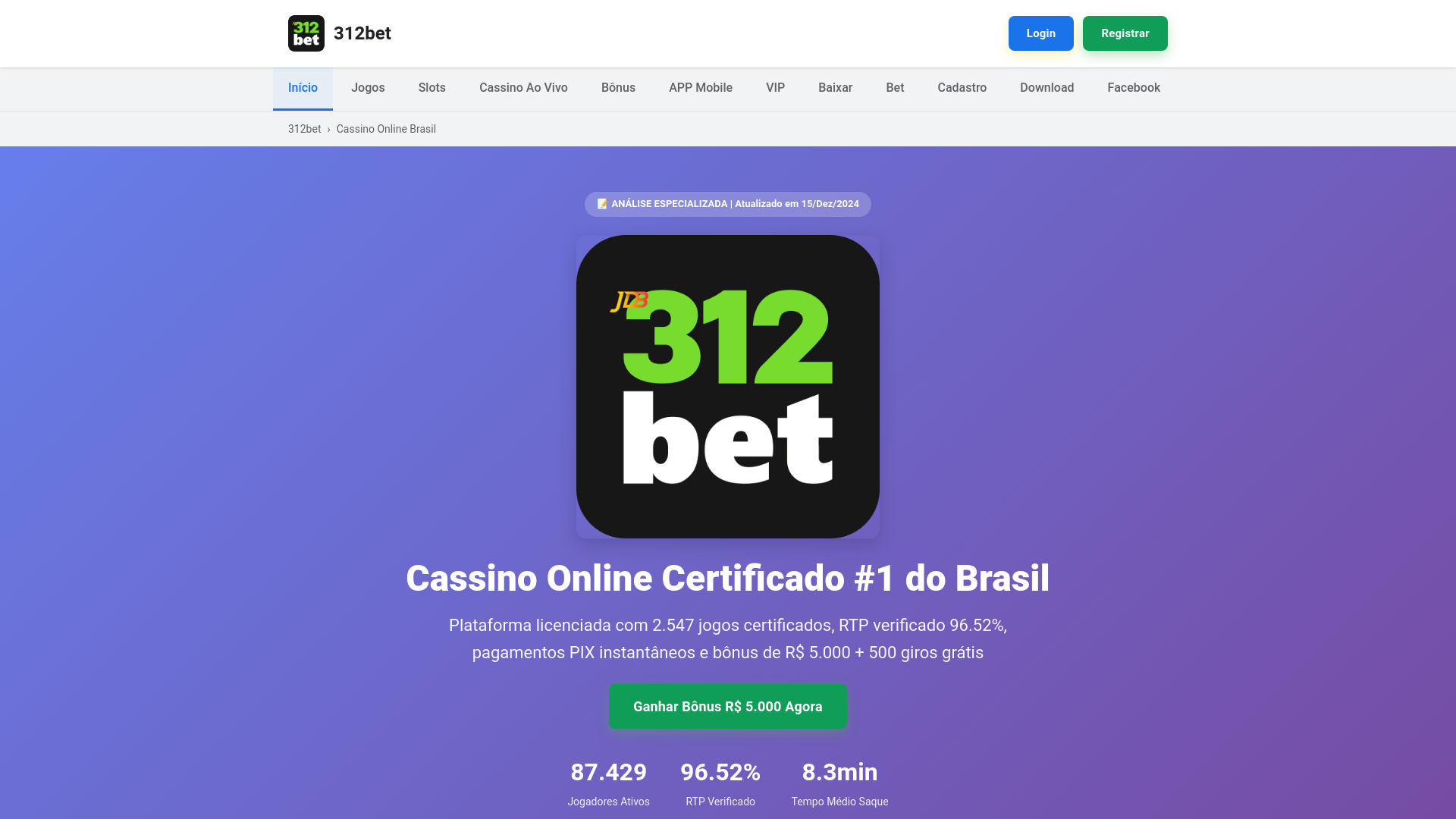 website screenshot of https://312betxv.com/