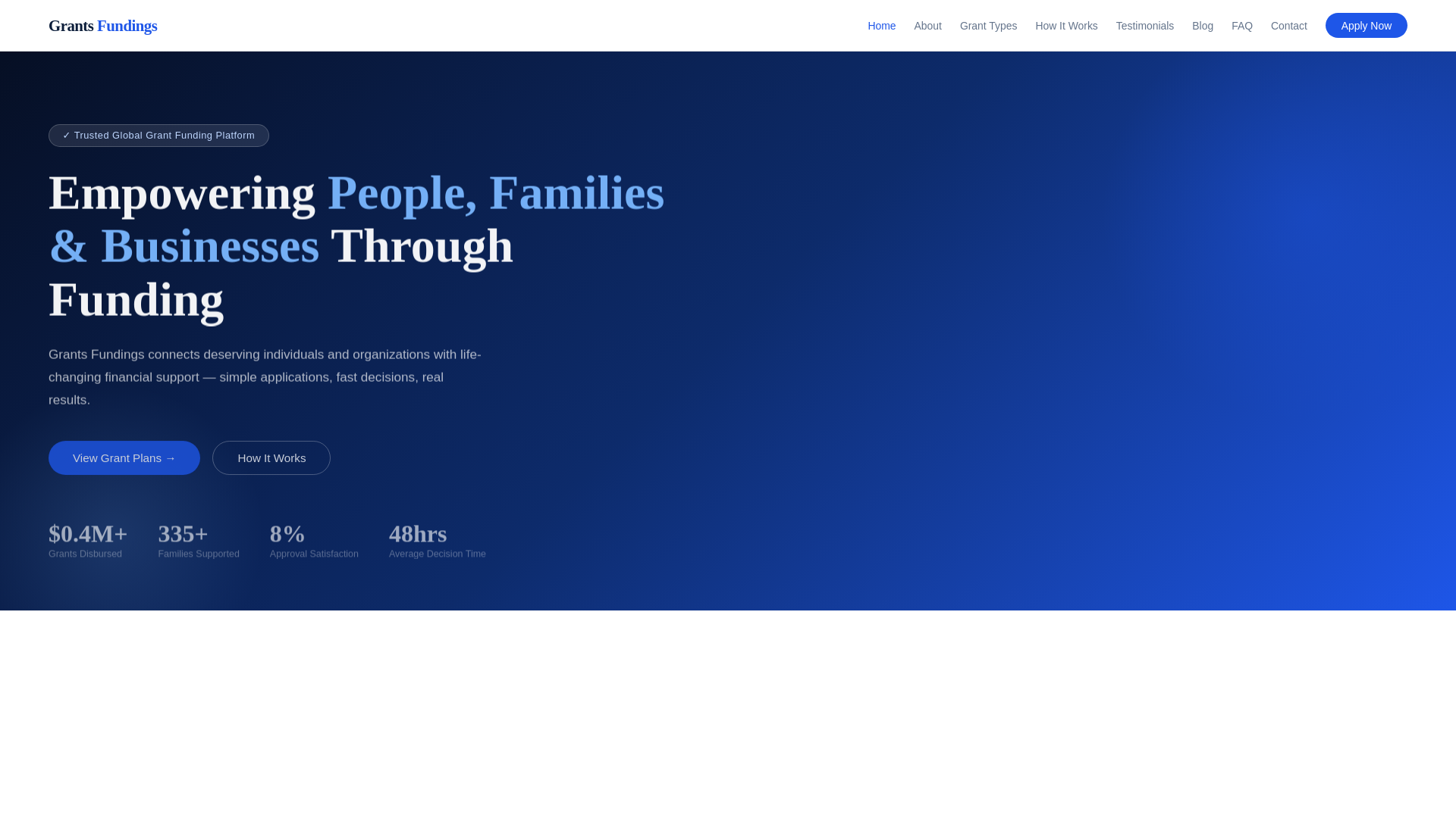 website screenshot of https://grantsfundings.com