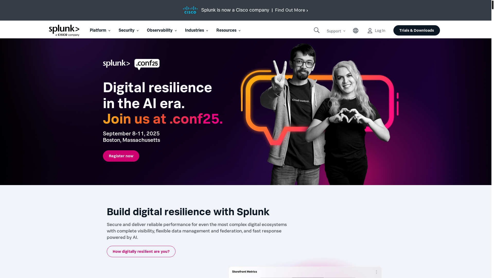 website screenshot of https://splunk.com