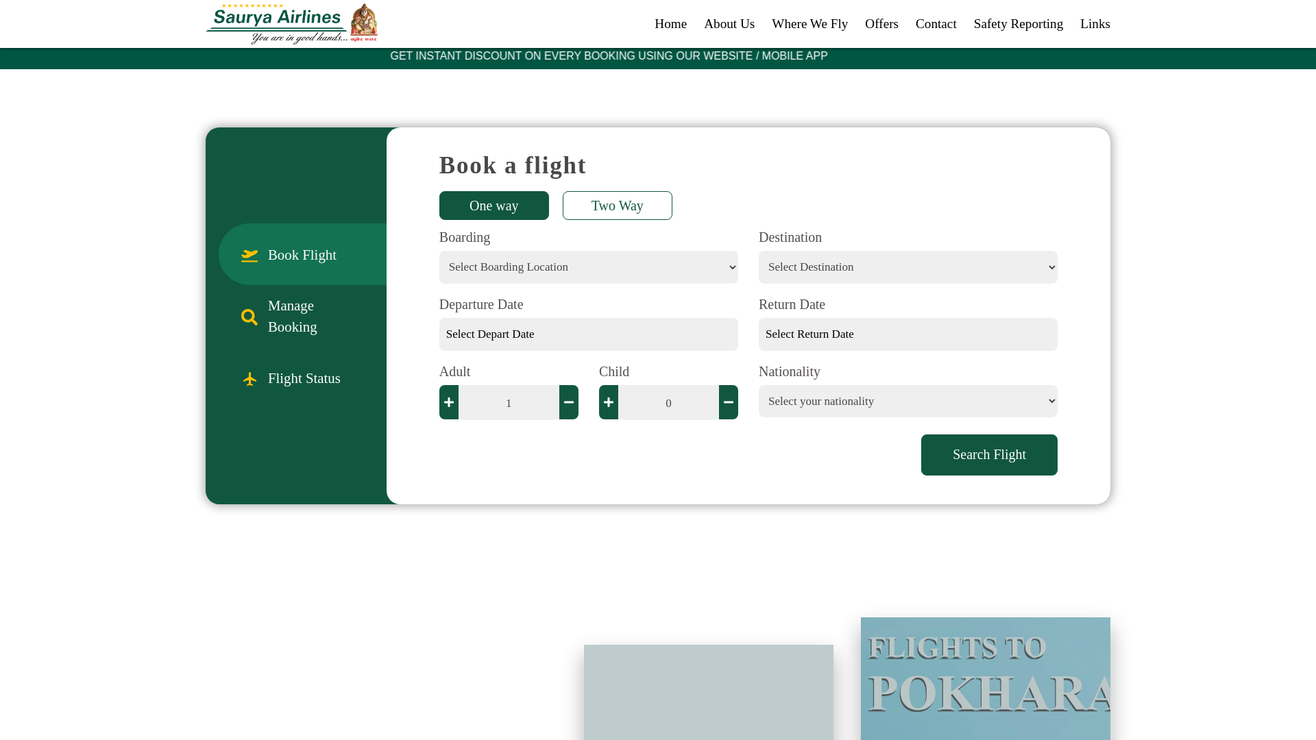 website screenshot of https://sauryaairlines.com/