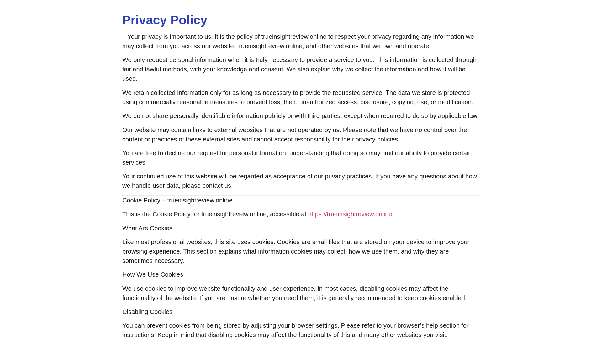 website screenshot of https://trueinsightreview.online/