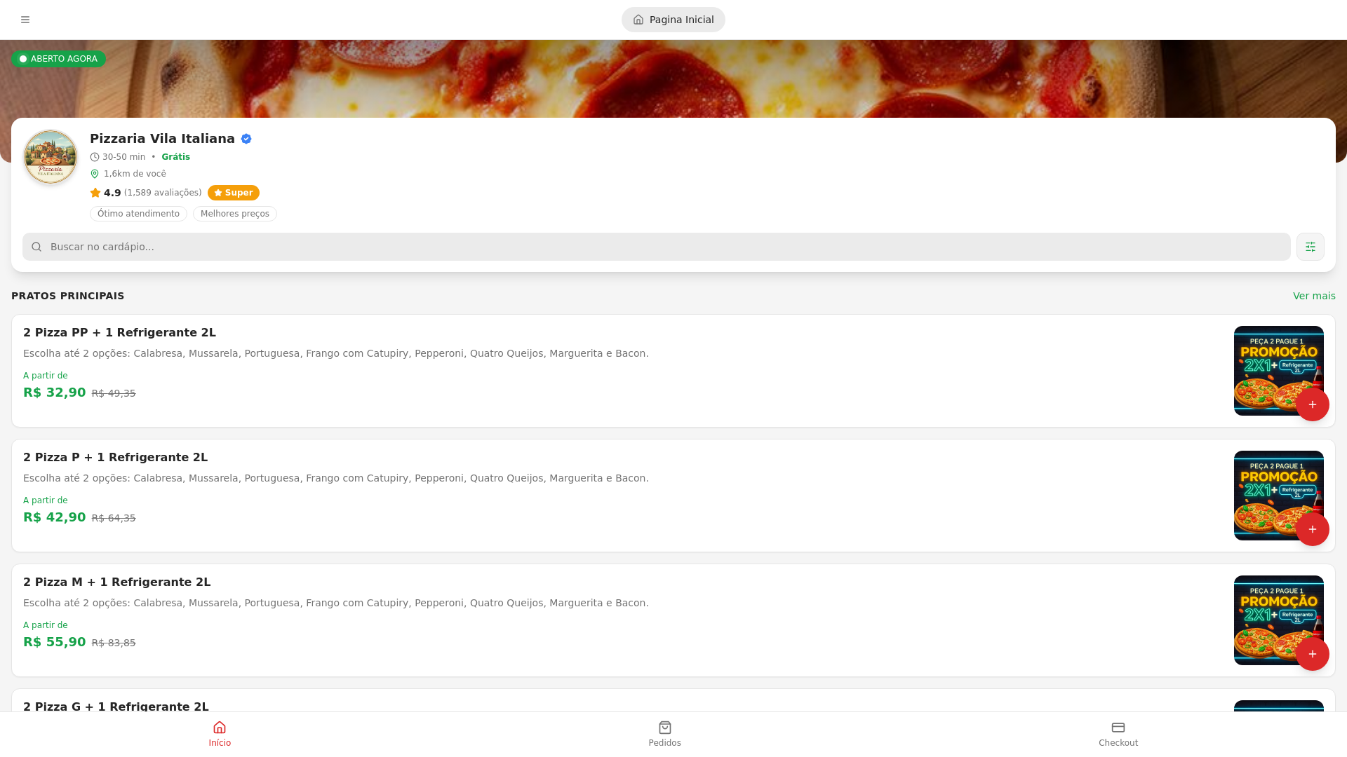 website screenshot of https://pizzariavilaitaliana.shop/