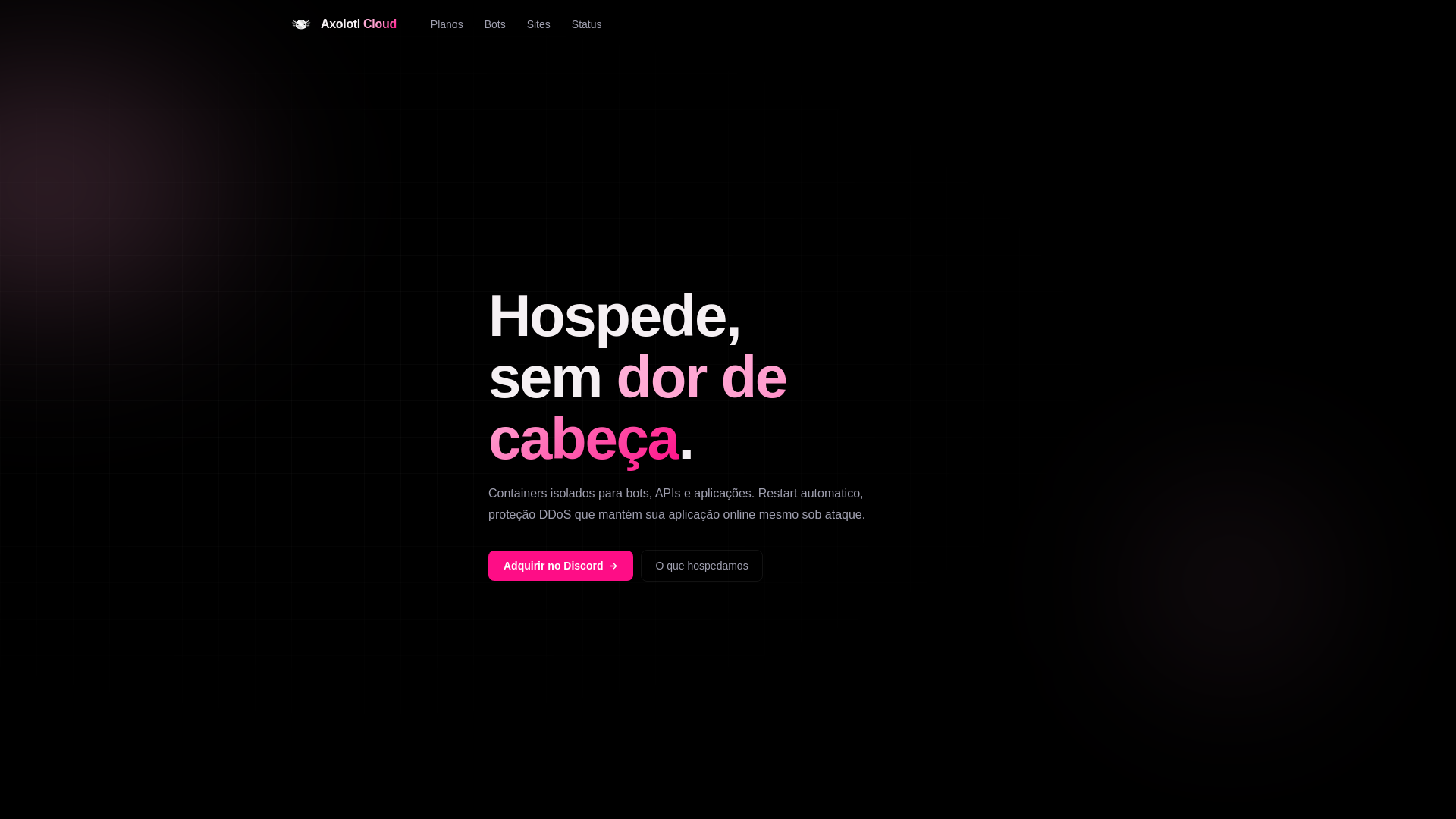 website screenshot of https://axolotlcloud.com.br/