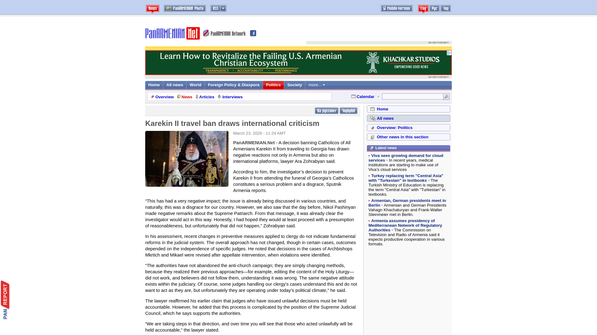 website screenshot of https://panarmenian.net/eng/news/331784/