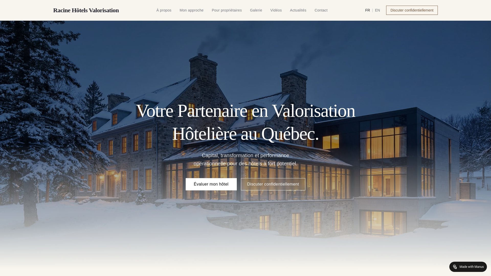 website screenshot of https://racine-hotels-valorisation.com