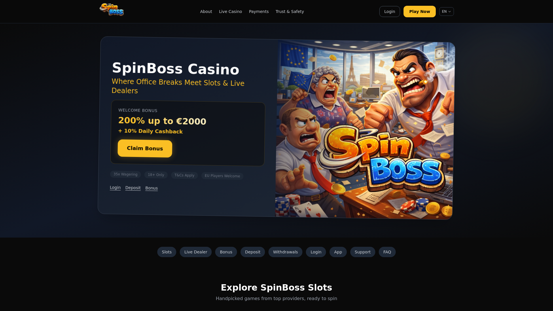 website screenshot of https://spinboss-casino.pages.dev/