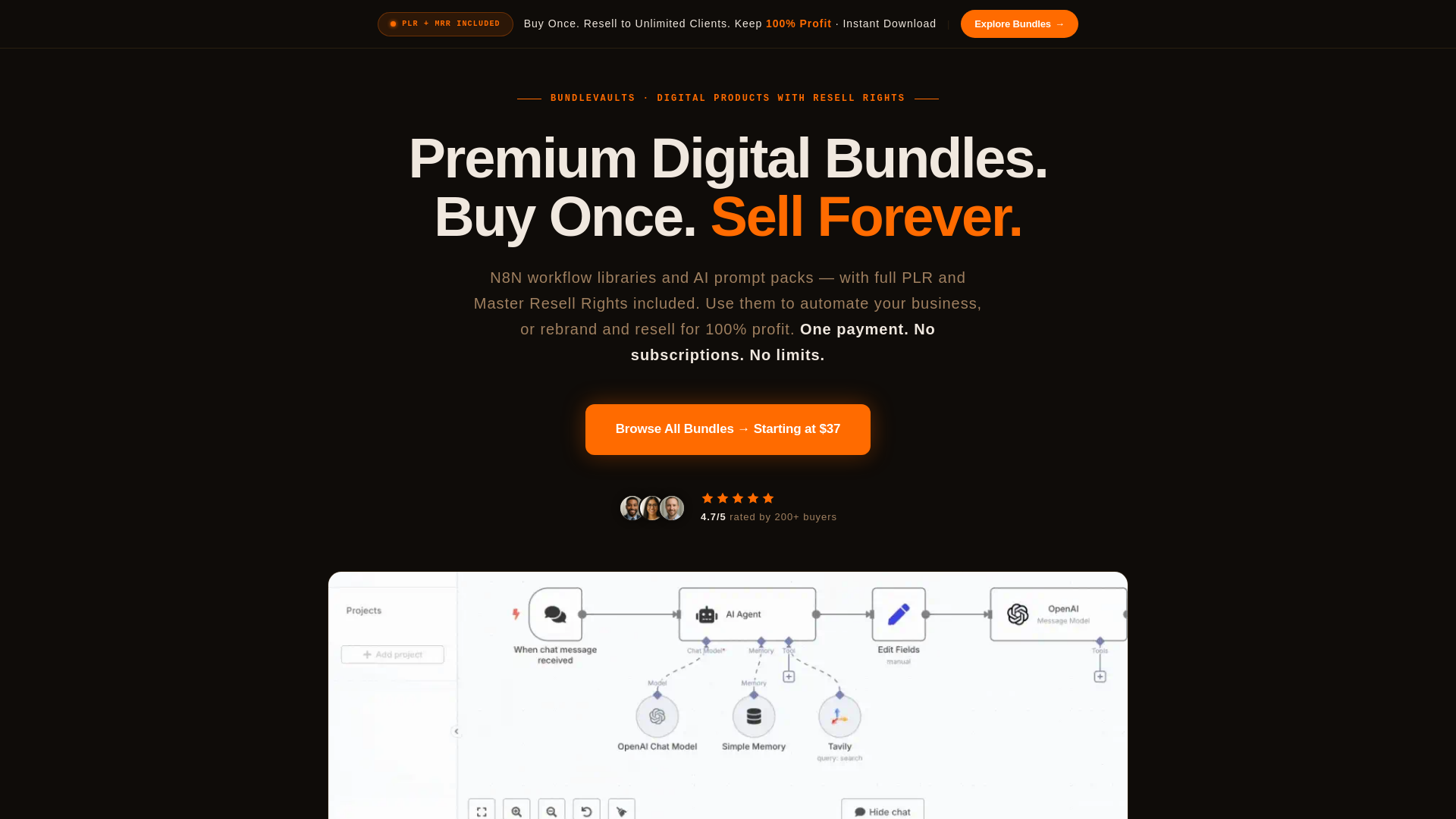 website screenshot of https://bundlevaults.com