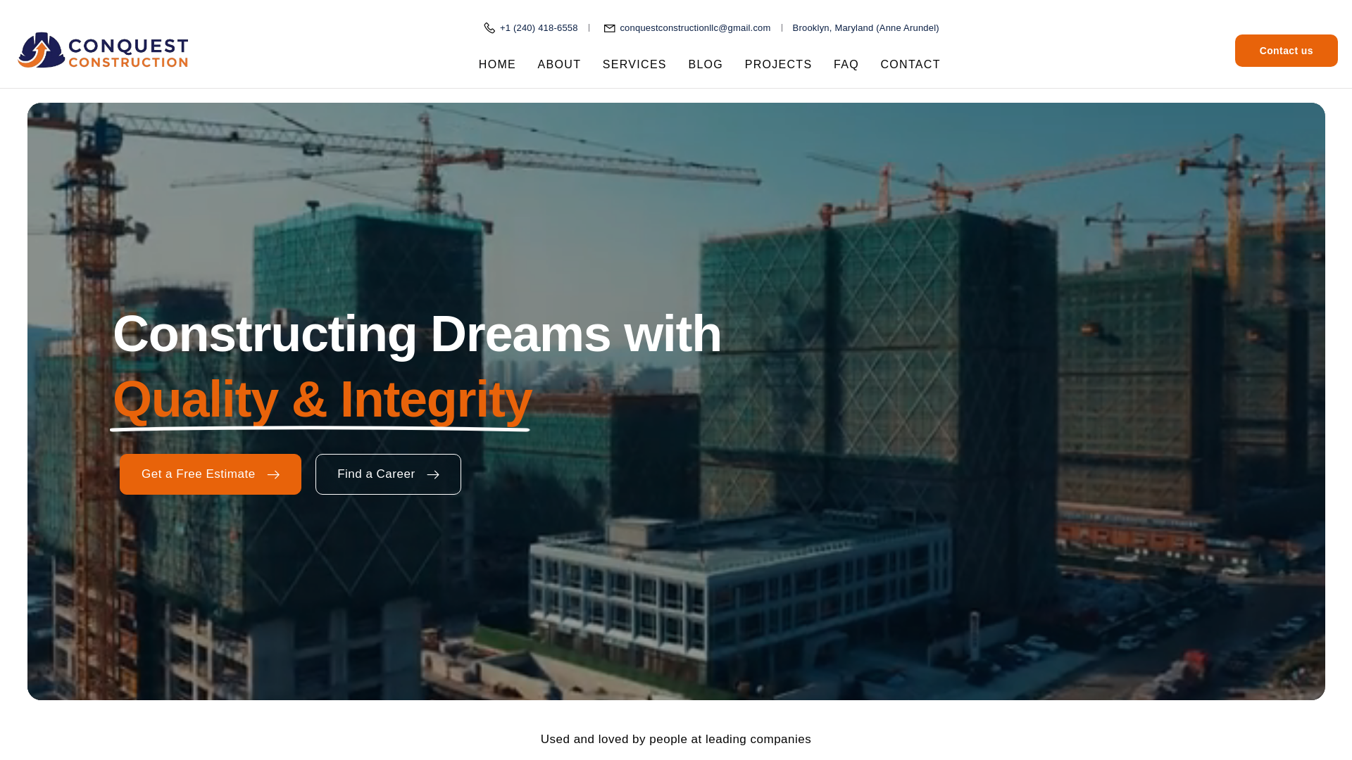 website screenshot of https://conquestconstructiondmv.com