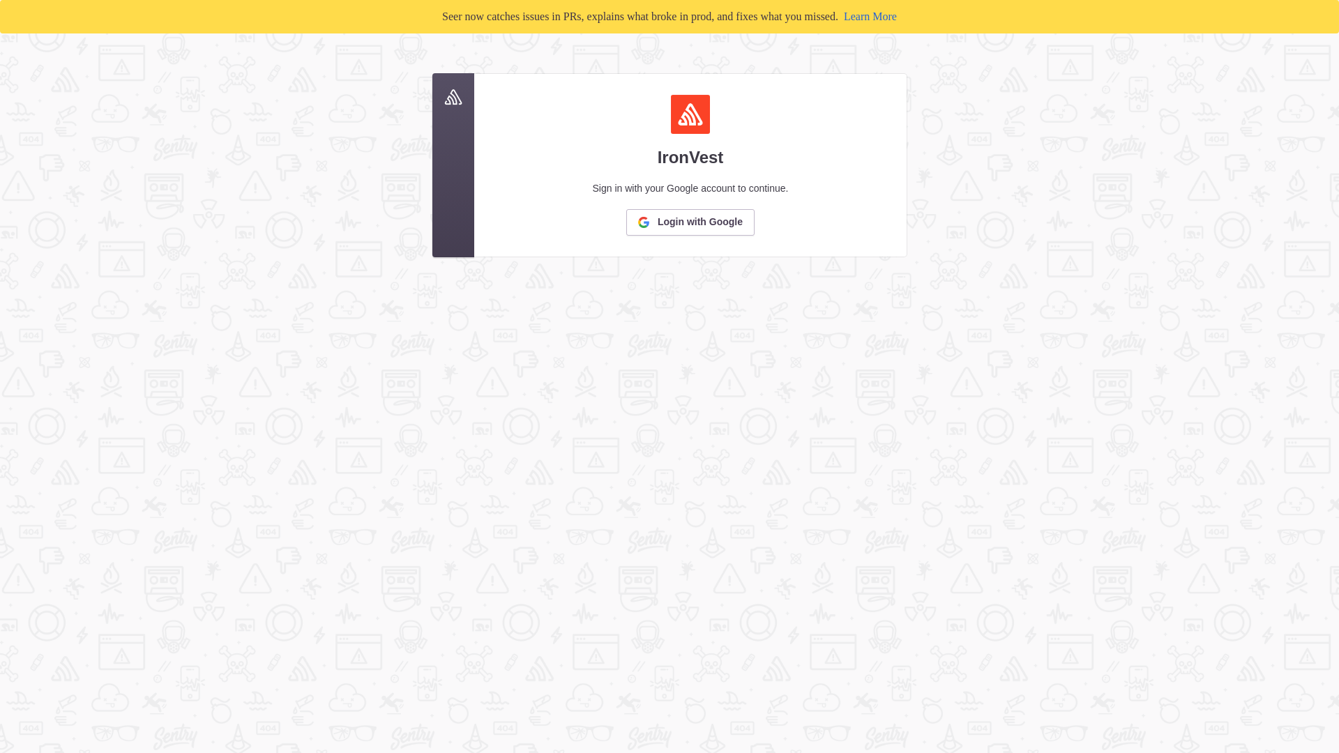 website screenshot of https://ironvest.sentry.io