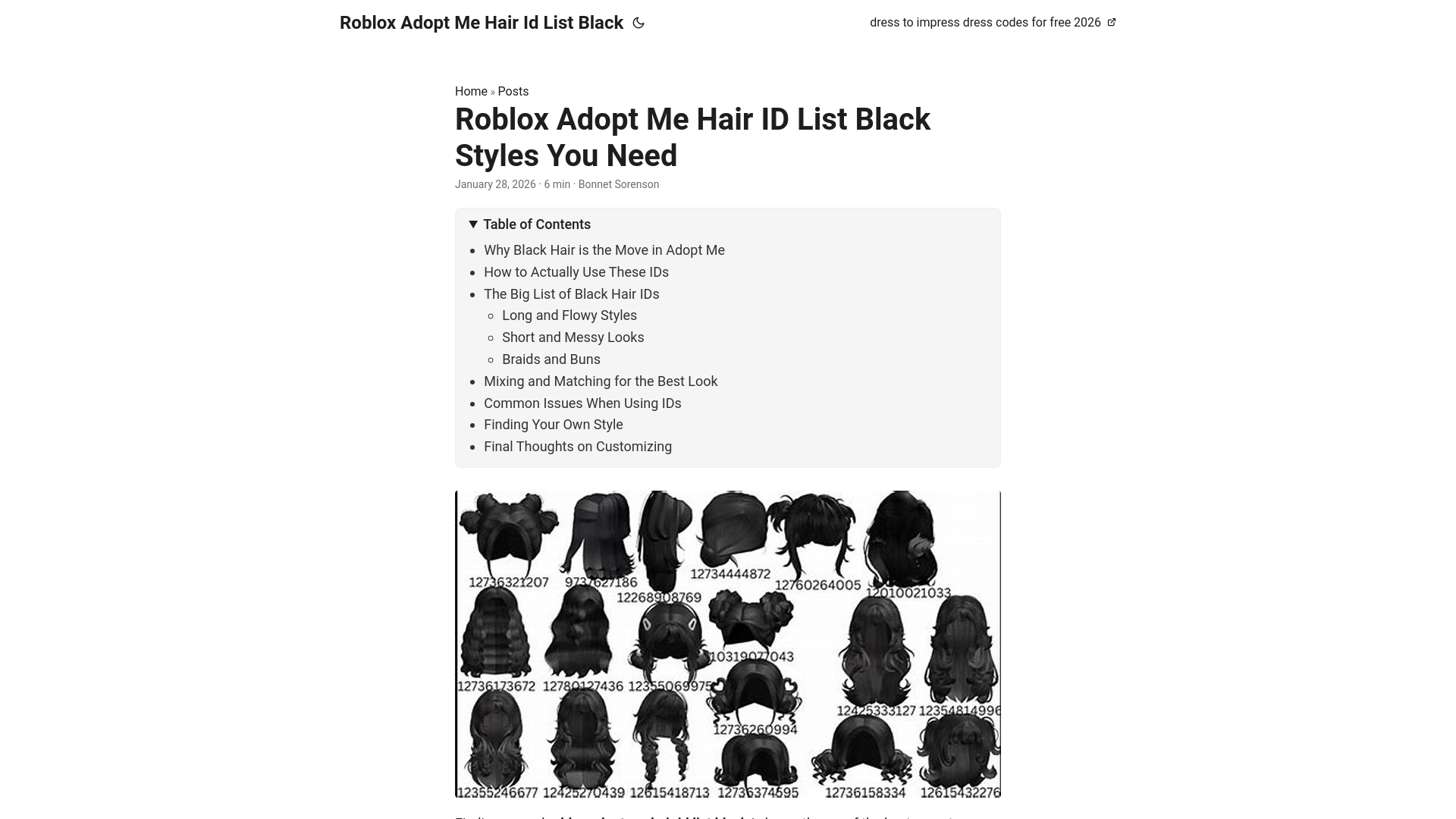 website screenshot of https://roblox-adopt-me-hair-id-list-black.pages.dev/
