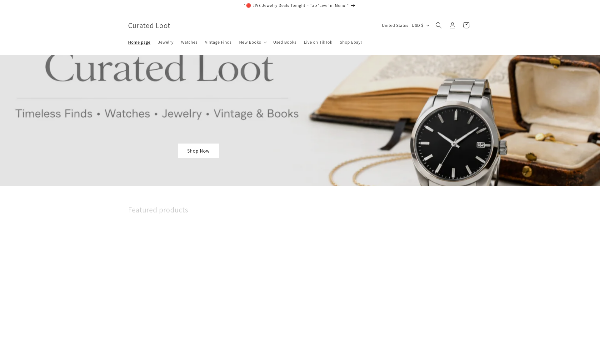 website screenshot of https://curatedloot.store