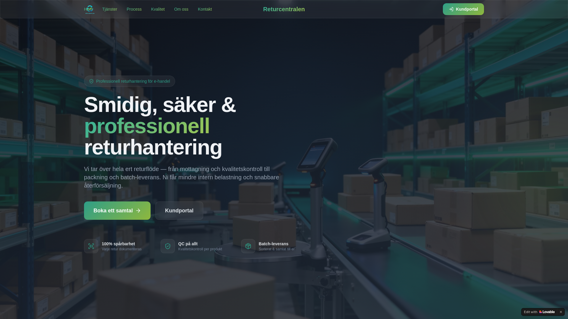 website screenshot of https://returcentralen.com/