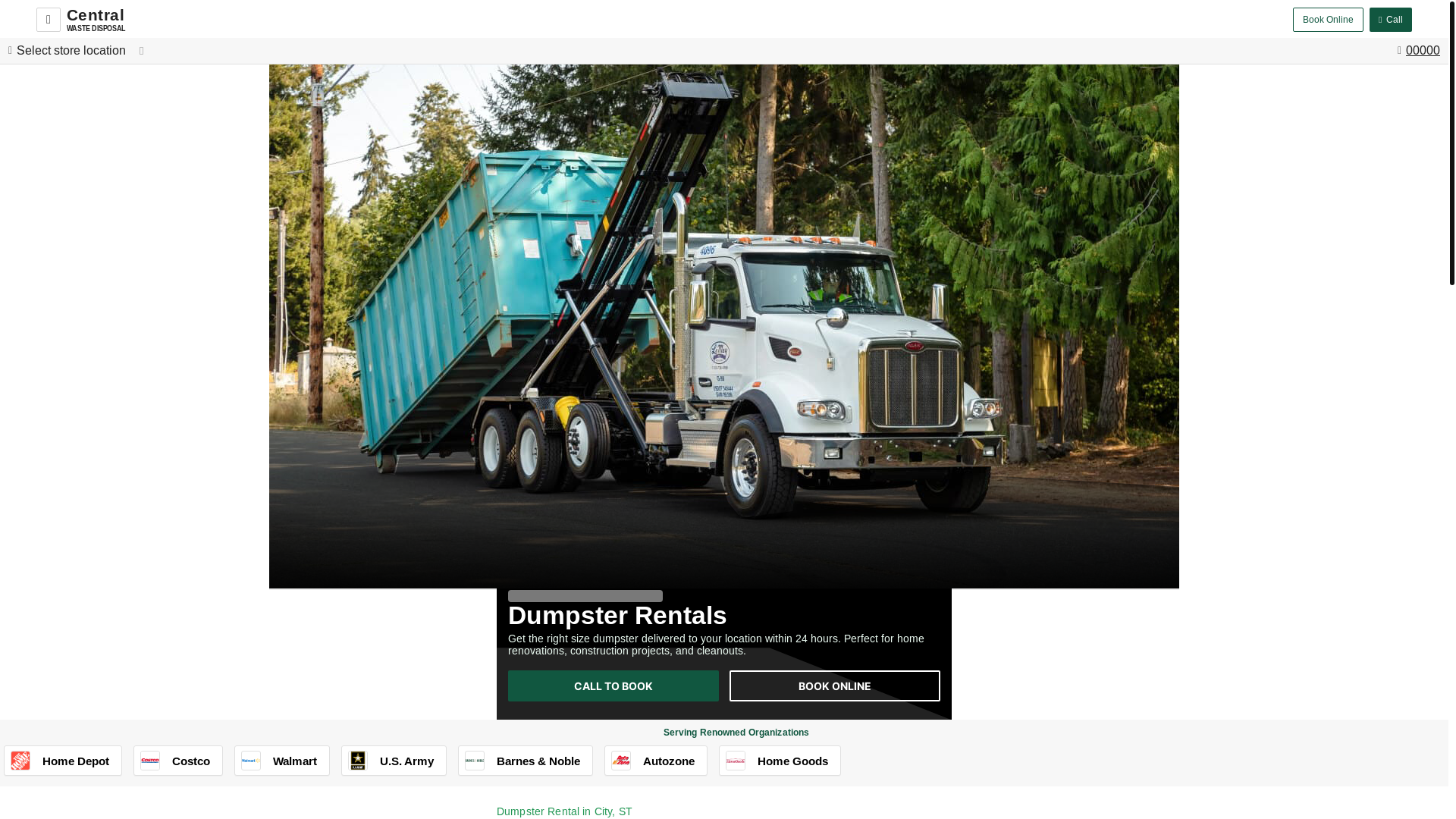 website screenshot of https://centralwastedisposal.com/