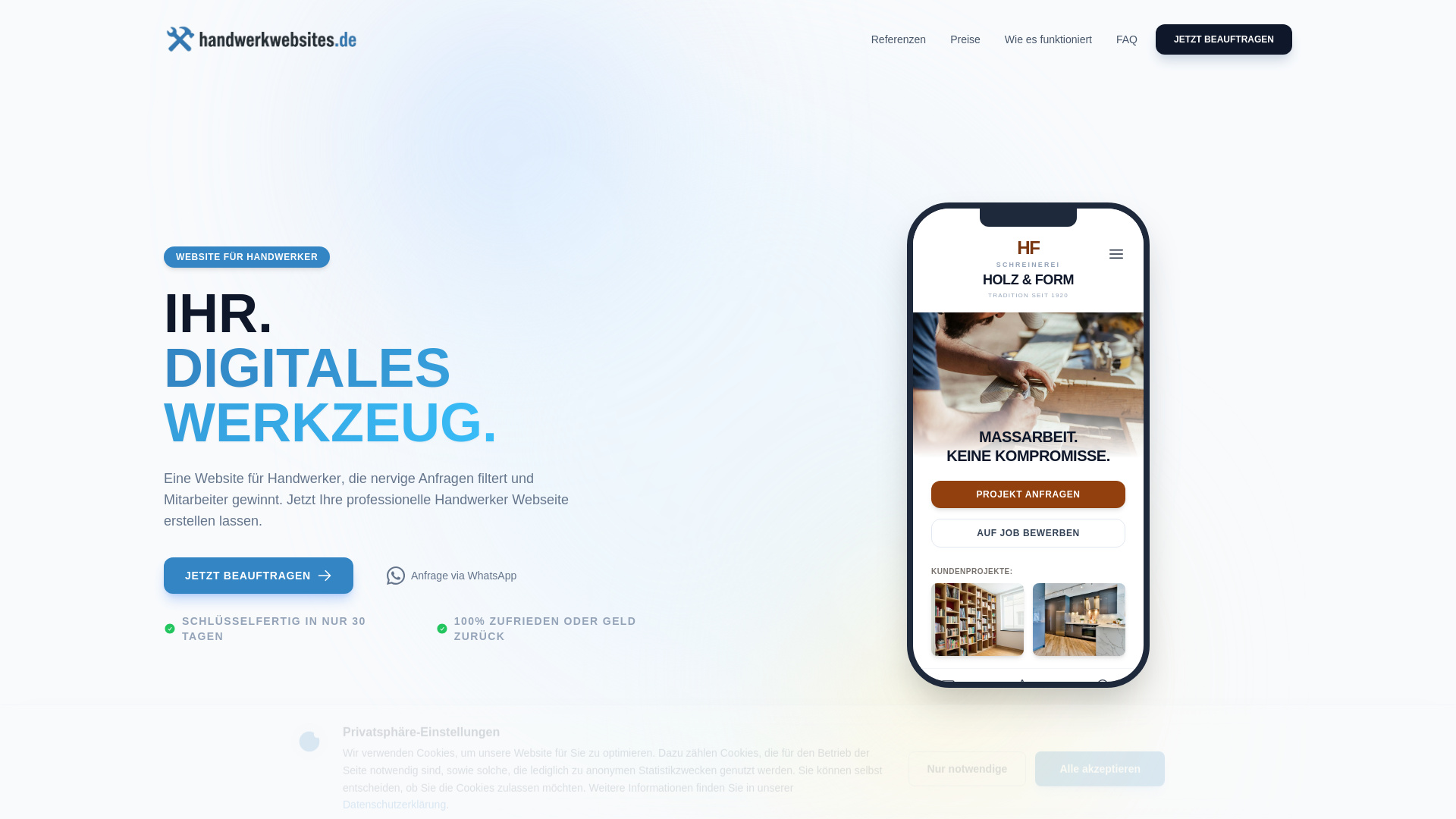 website screenshot of https://handwerkswebsites.de