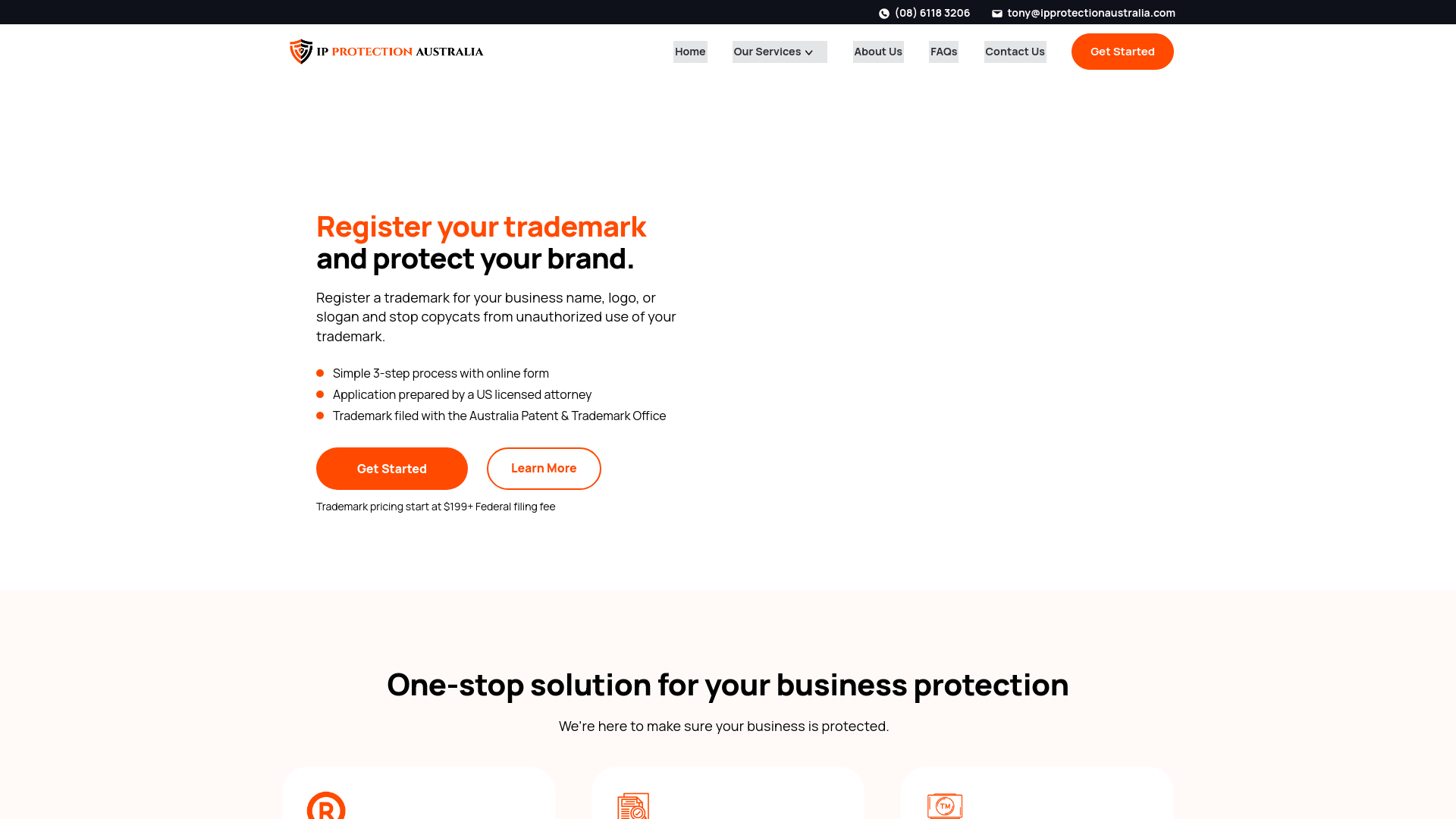 website screenshot of https://www.ipprotectionaustralia.com/