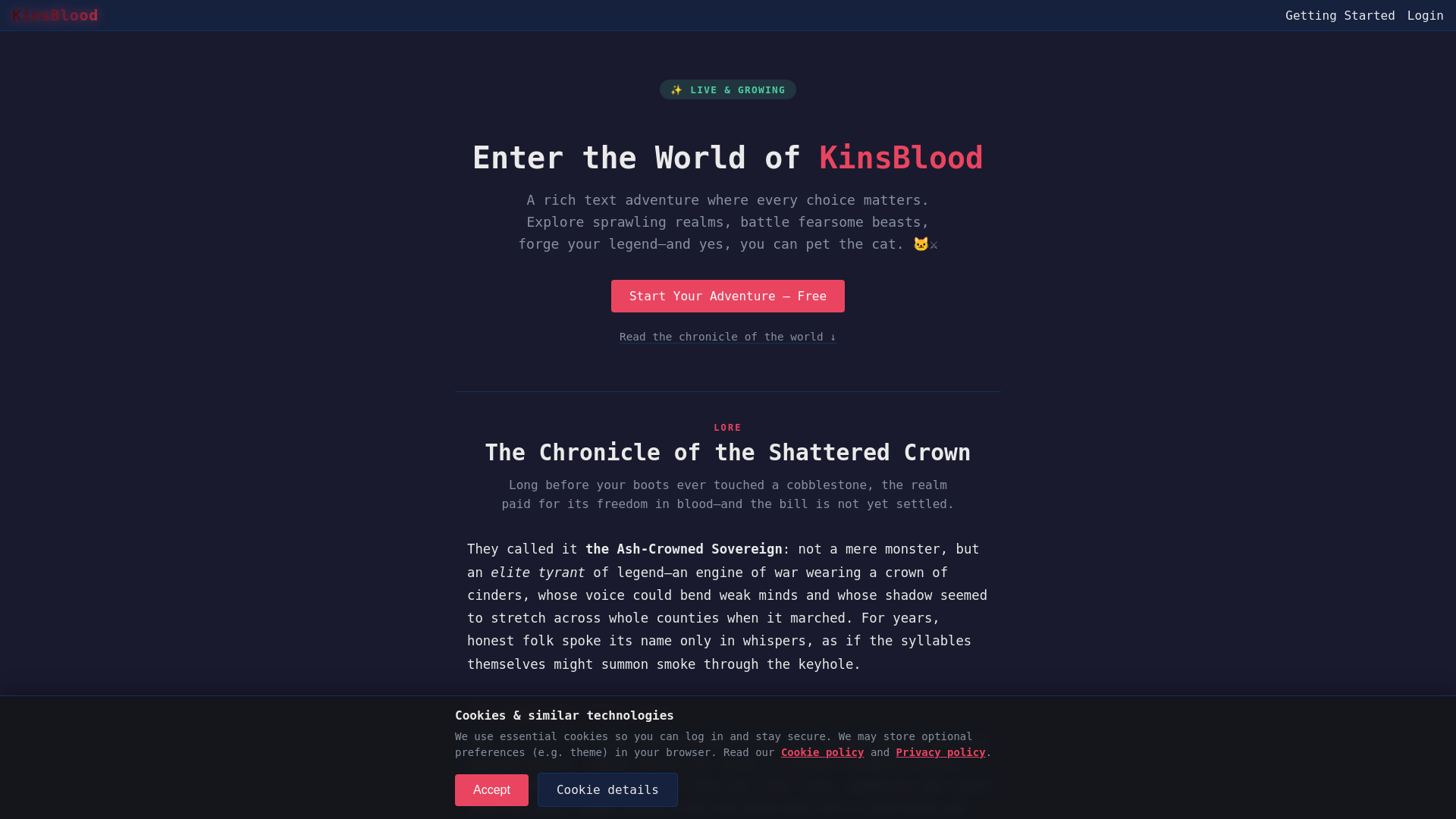 website screenshot of https://kinsblood.com/
