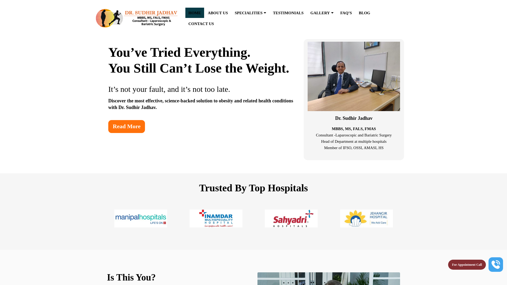 website screenshot of https://bariatricsurgeonpune.com