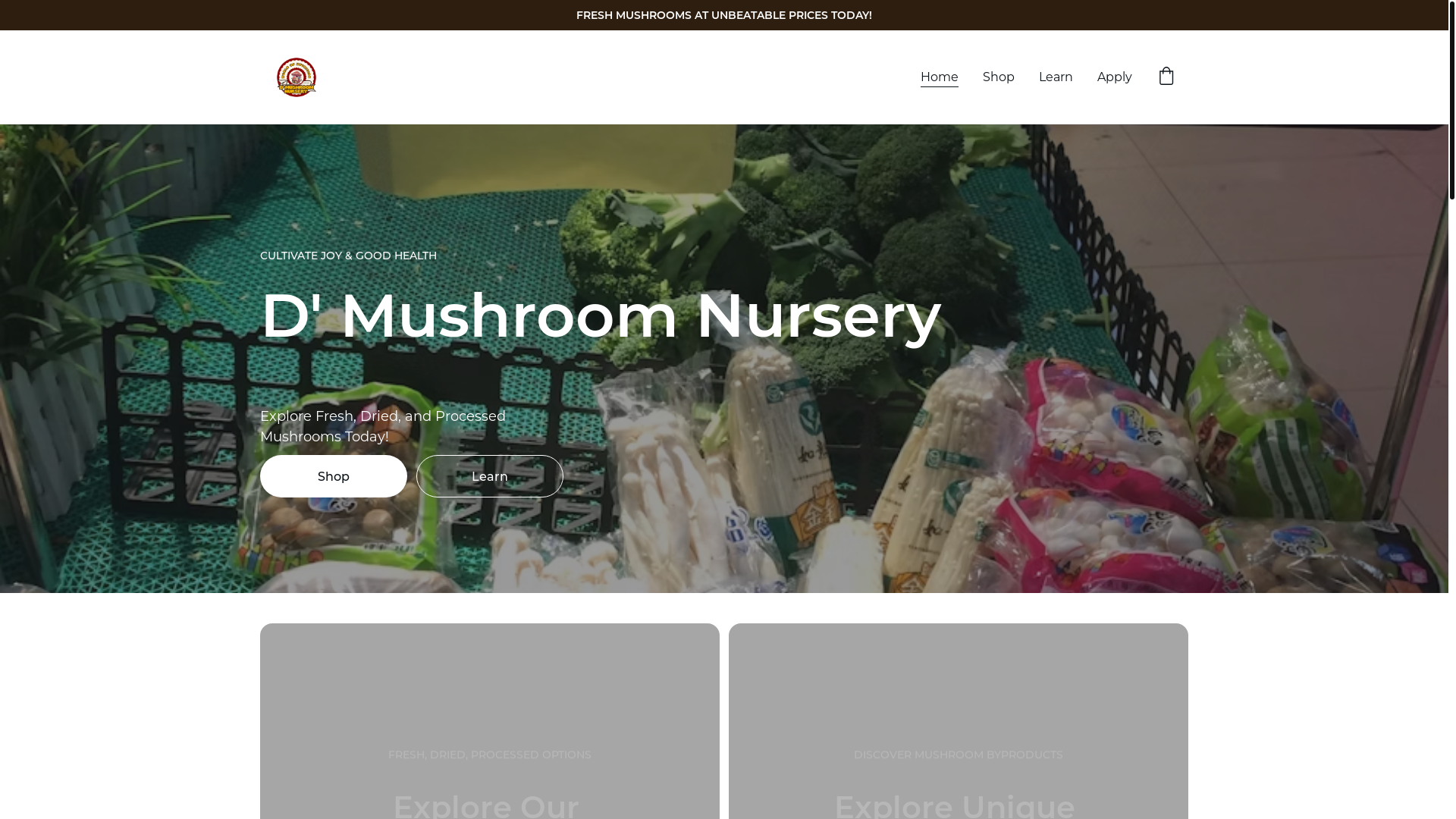 website screenshot of https://mushroomnursery.in/