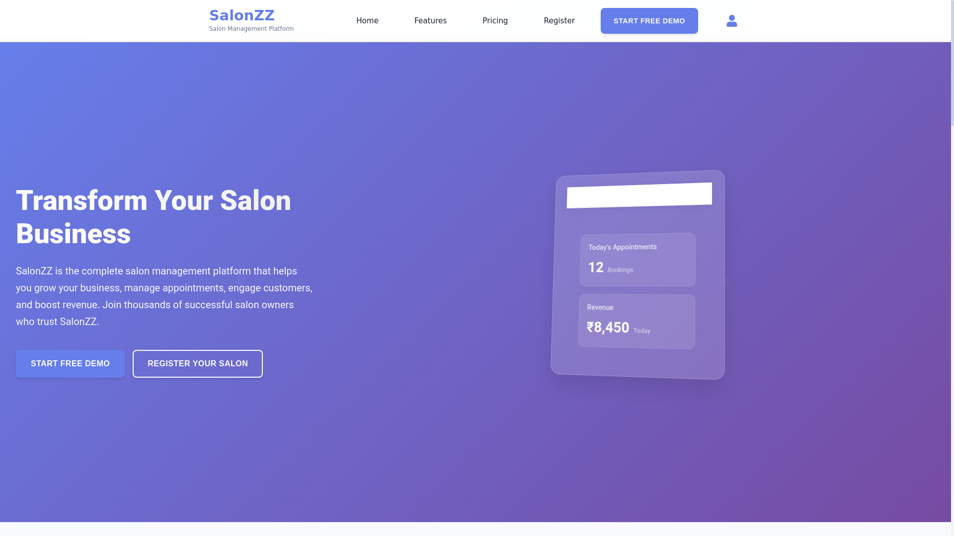 website screenshot of https://salonzz.studio/